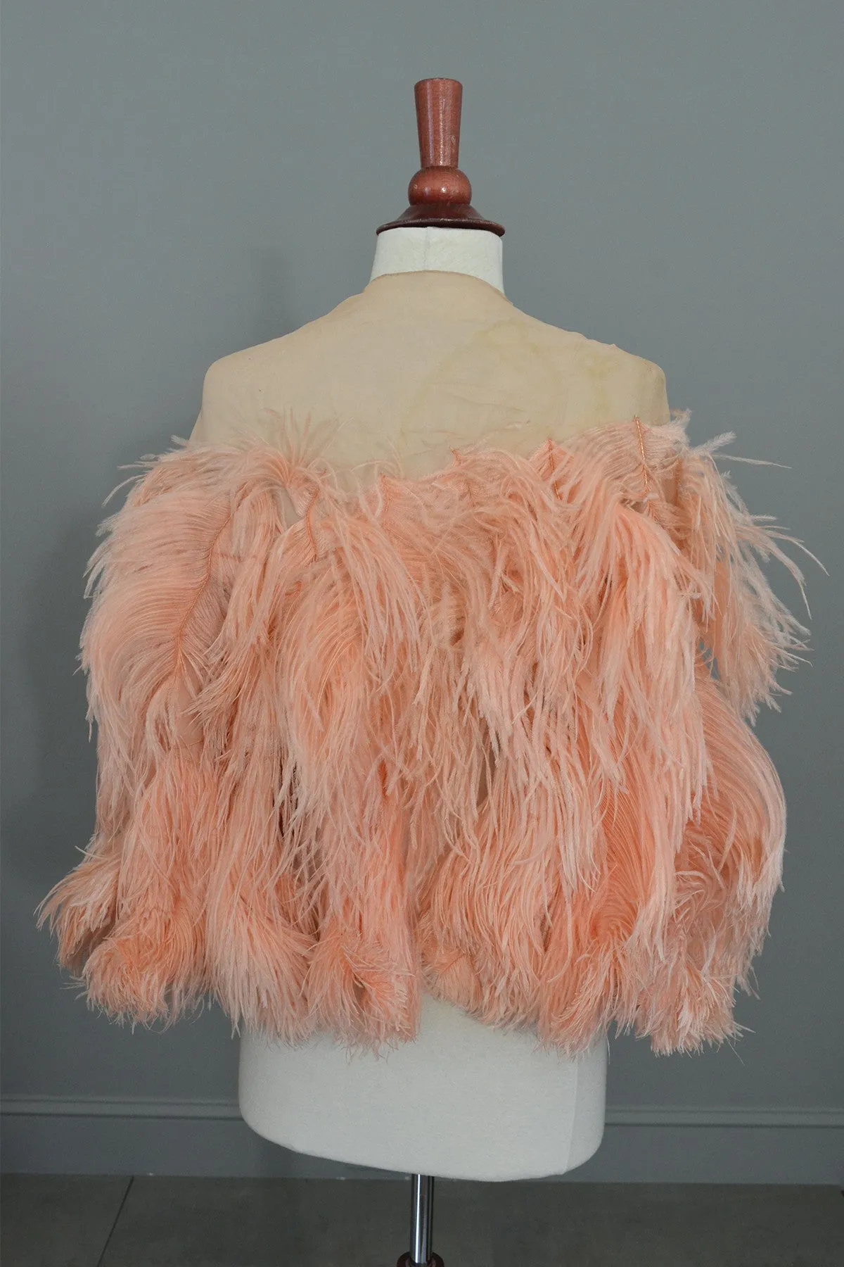 1920s Pink Feather Deco Shawl Cape Shrug