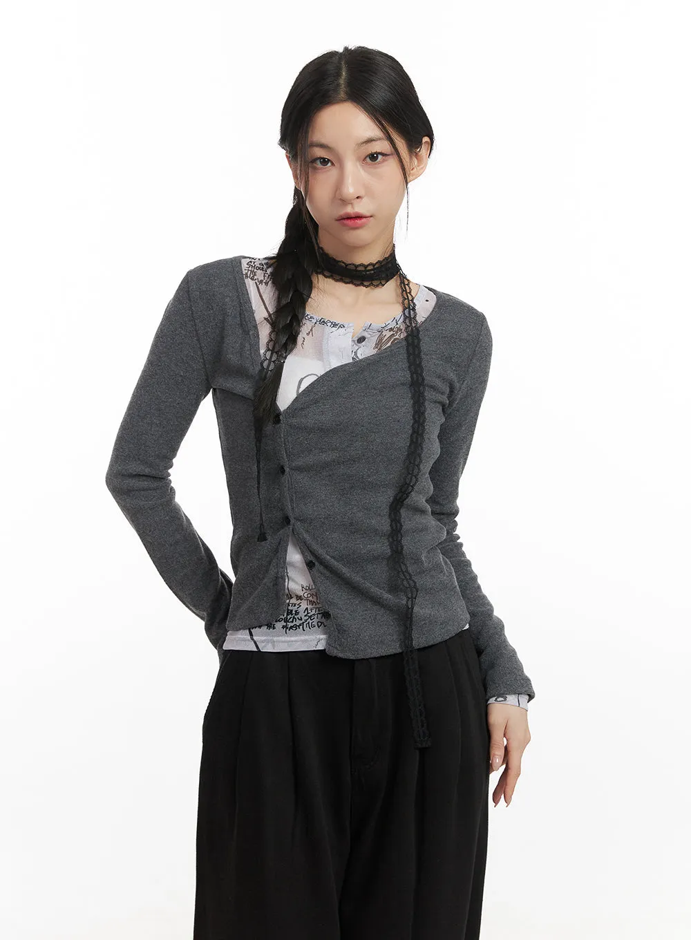 Asymmetric Slim-Fit Buttoned Cardigan CN426