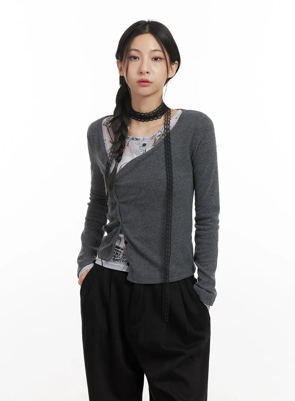 Asymmetric Slim-Fit Buttoned Cardigan CN426