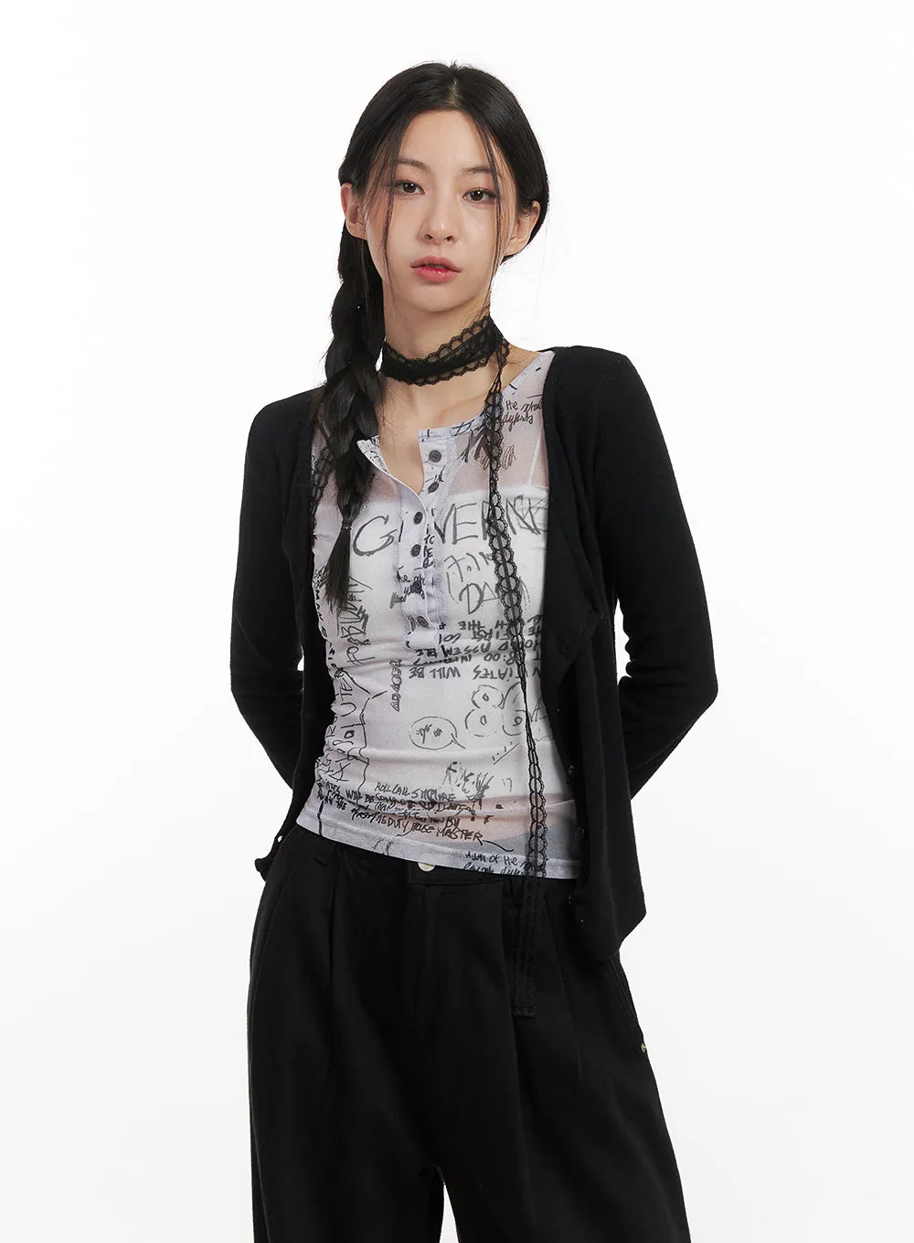 Asymmetric Slim-Fit Buttoned Cardigan CN426