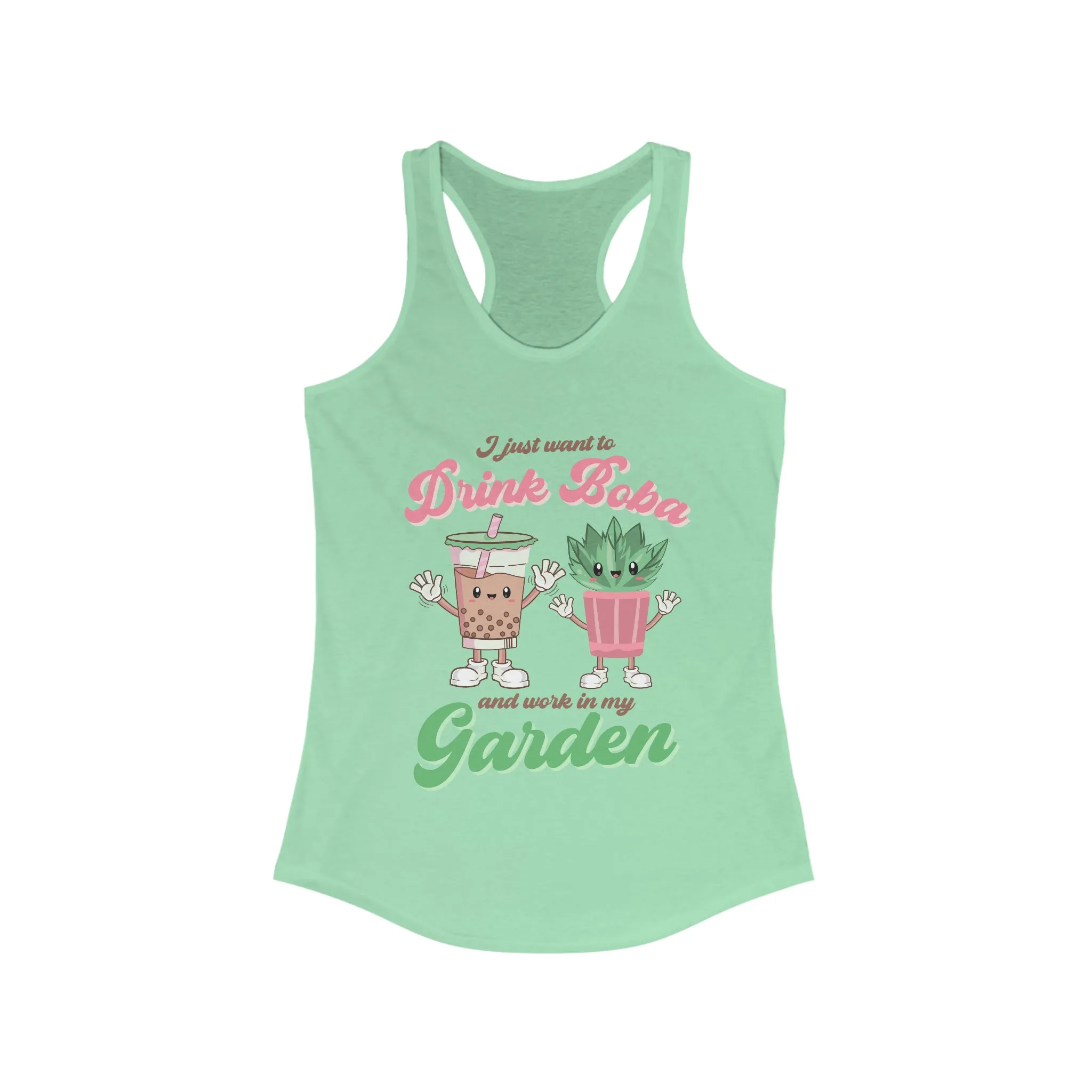 Bubble Tea Shirt | Boba Tea Retro Shirt | Plant Mom Shirt | Garden Gift | Women's Slim-fit Racerback Tank Top