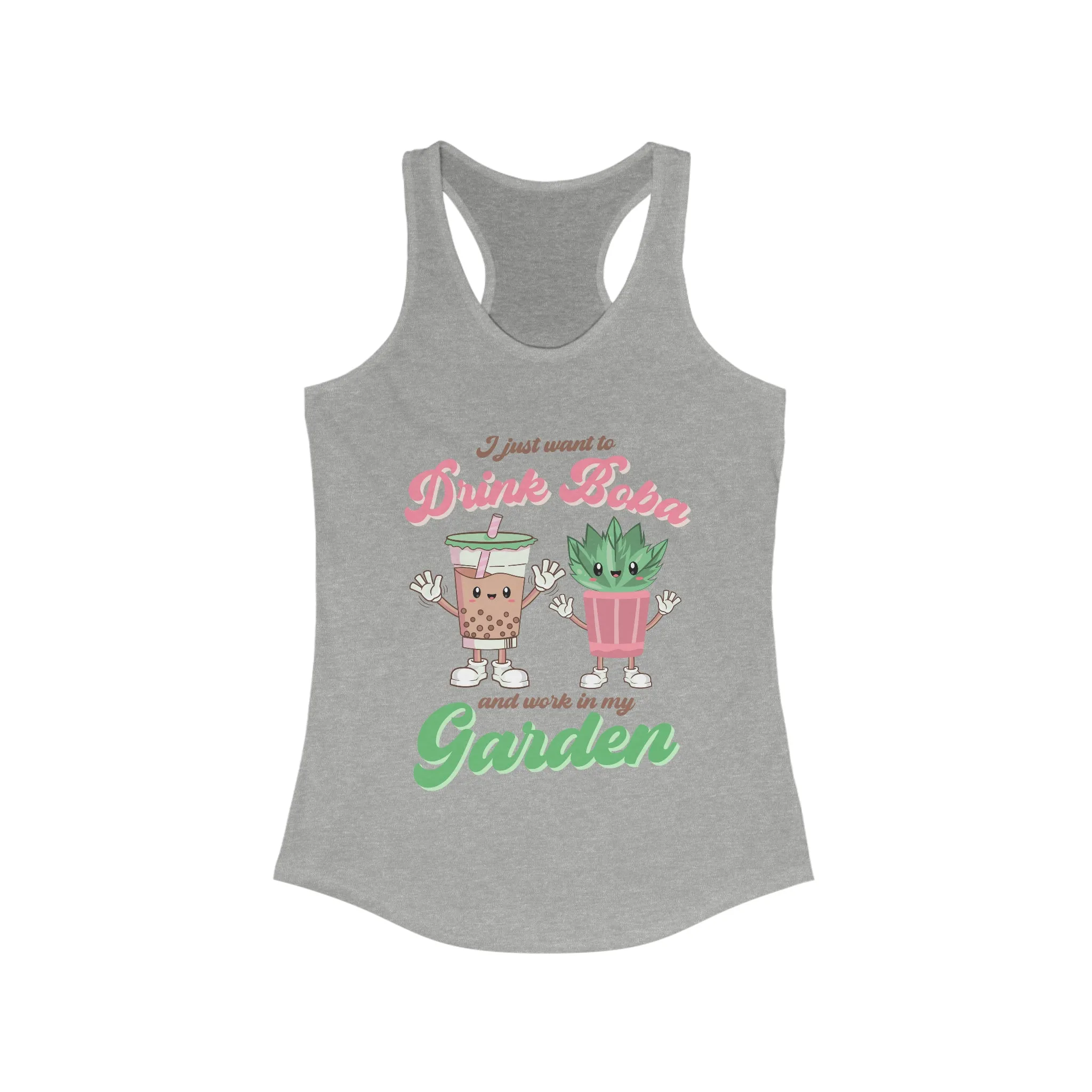 Bubble Tea Shirt | Boba Tea Retro Shirt | Plant Mom Shirt | Garden Gift | Women's Slim-fit Racerback Tank Top