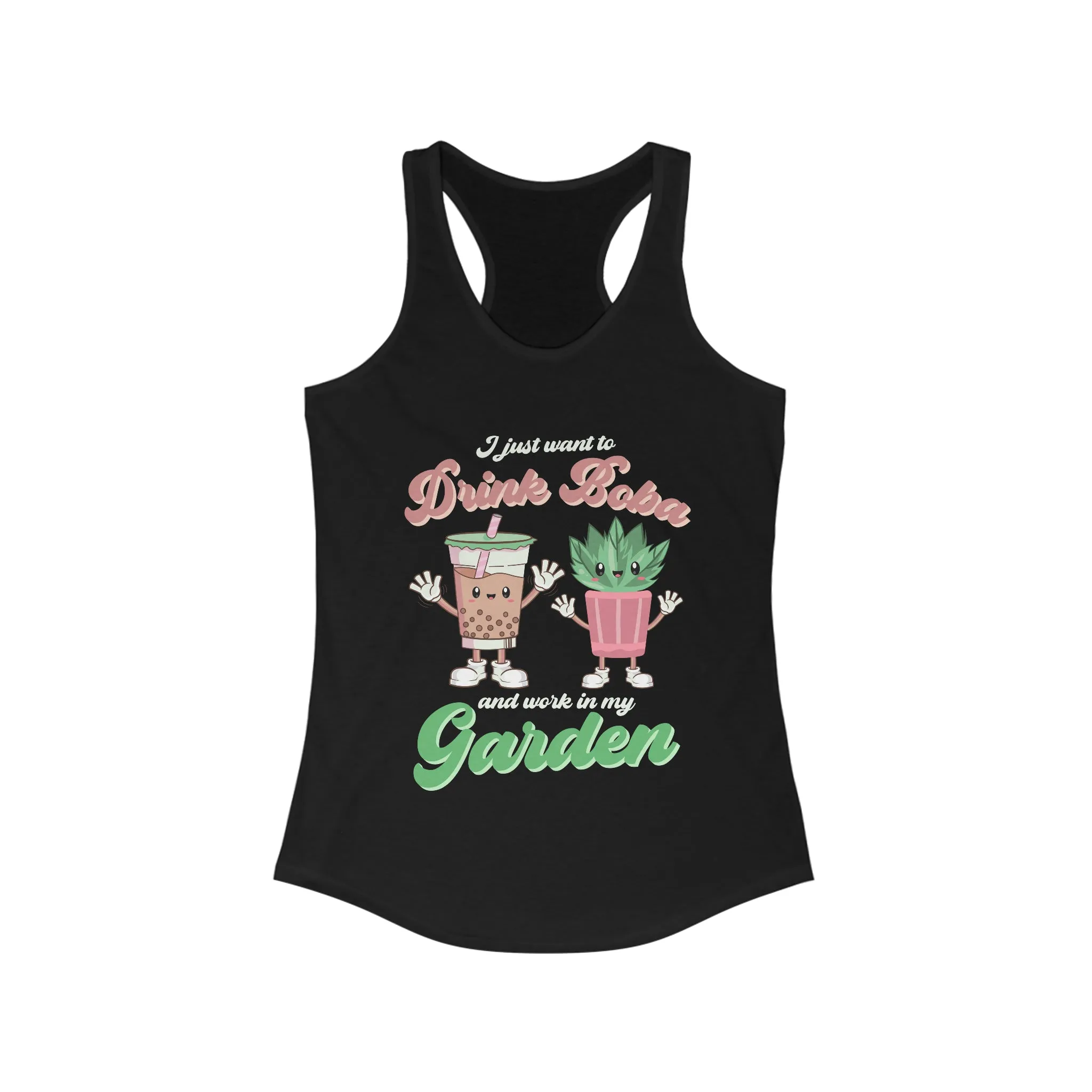 Bubble Tea Shirt | Boba Tea Retro Shirt | Plant Mom Shirt | Garden Gift | Women's Slim-fit Racerback Tank Top