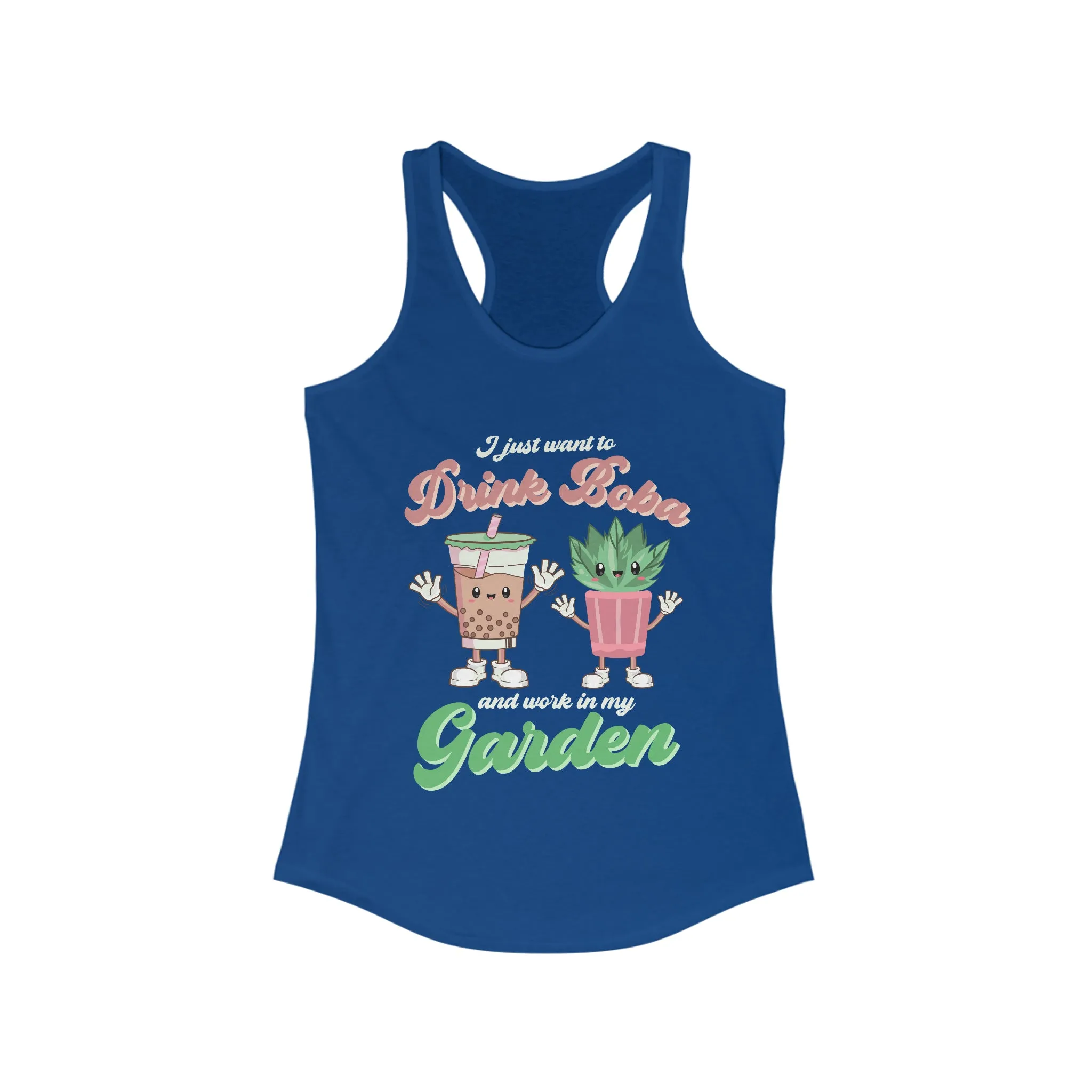 Bubble Tea Shirt | Boba Tea Retro Shirt | Plant Mom Shirt | Garden Gift | Women's Slim-fit Racerback Tank Top