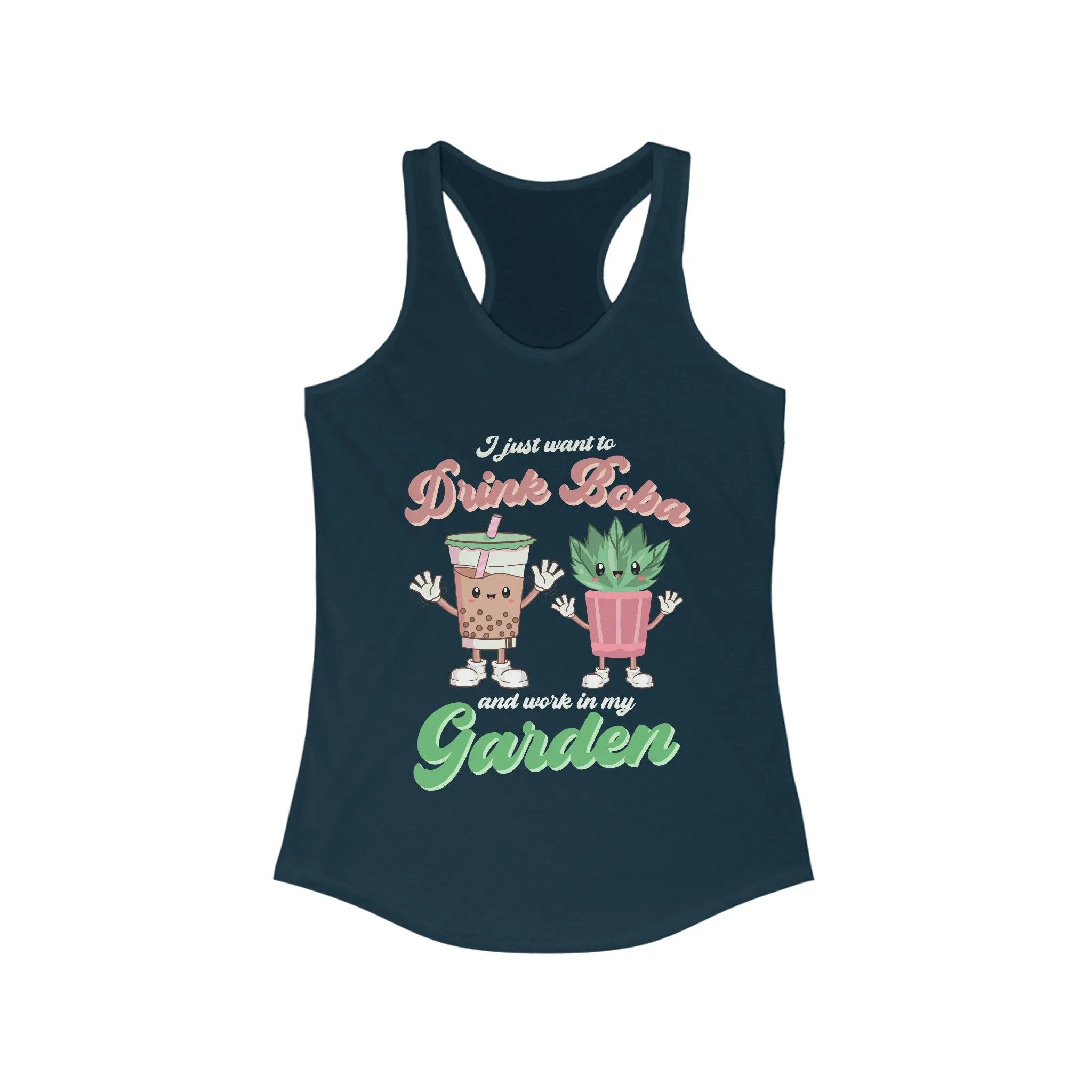 Bubble Tea Shirt | Boba Tea Retro Shirt | Plant Mom Shirt | Garden Gift | Women's Slim-fit Racerback Tank Top