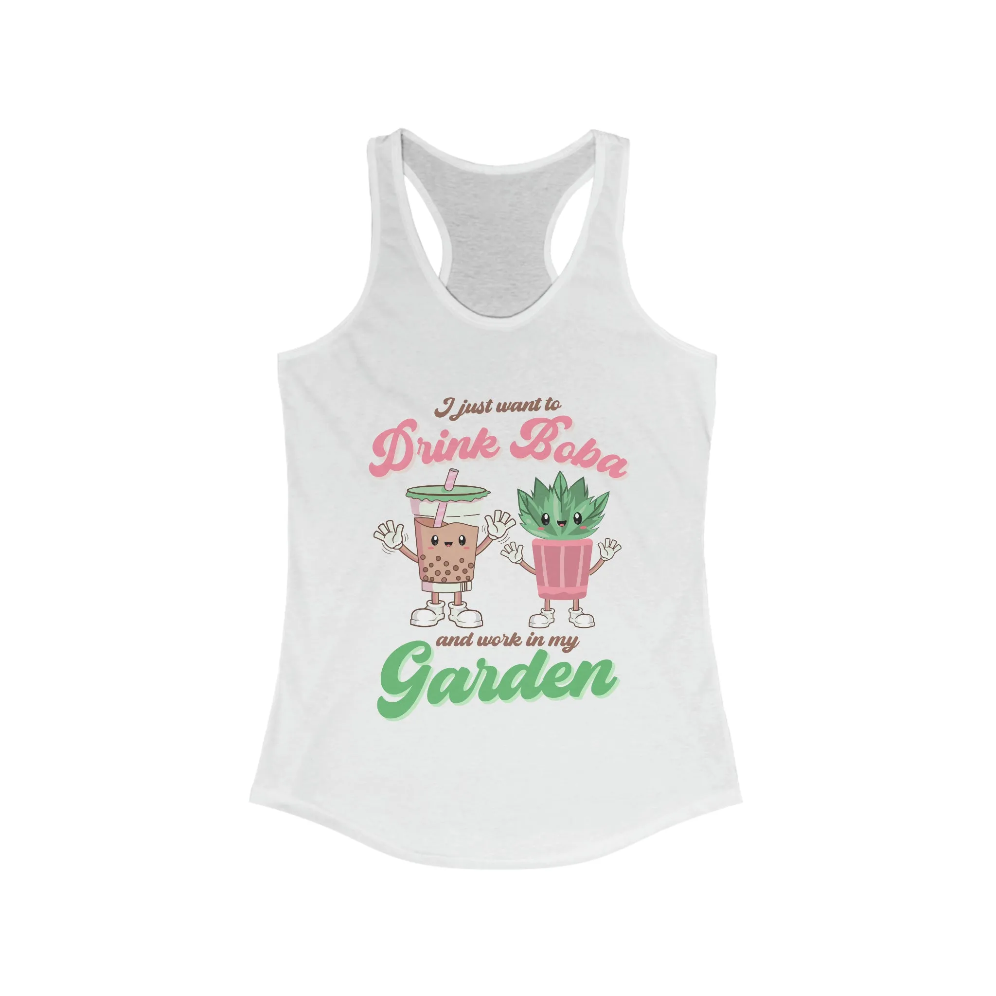 Bubble Tea Shirt | Boba Tea Retro Shirt | Plant Mom Shirt | Garden Gift | Women's Slim-fit Racerback Tank Top