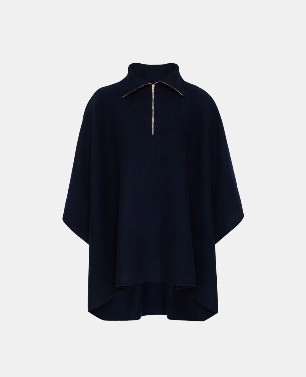 Cashmere Mix Zip Neck Cape Jumper