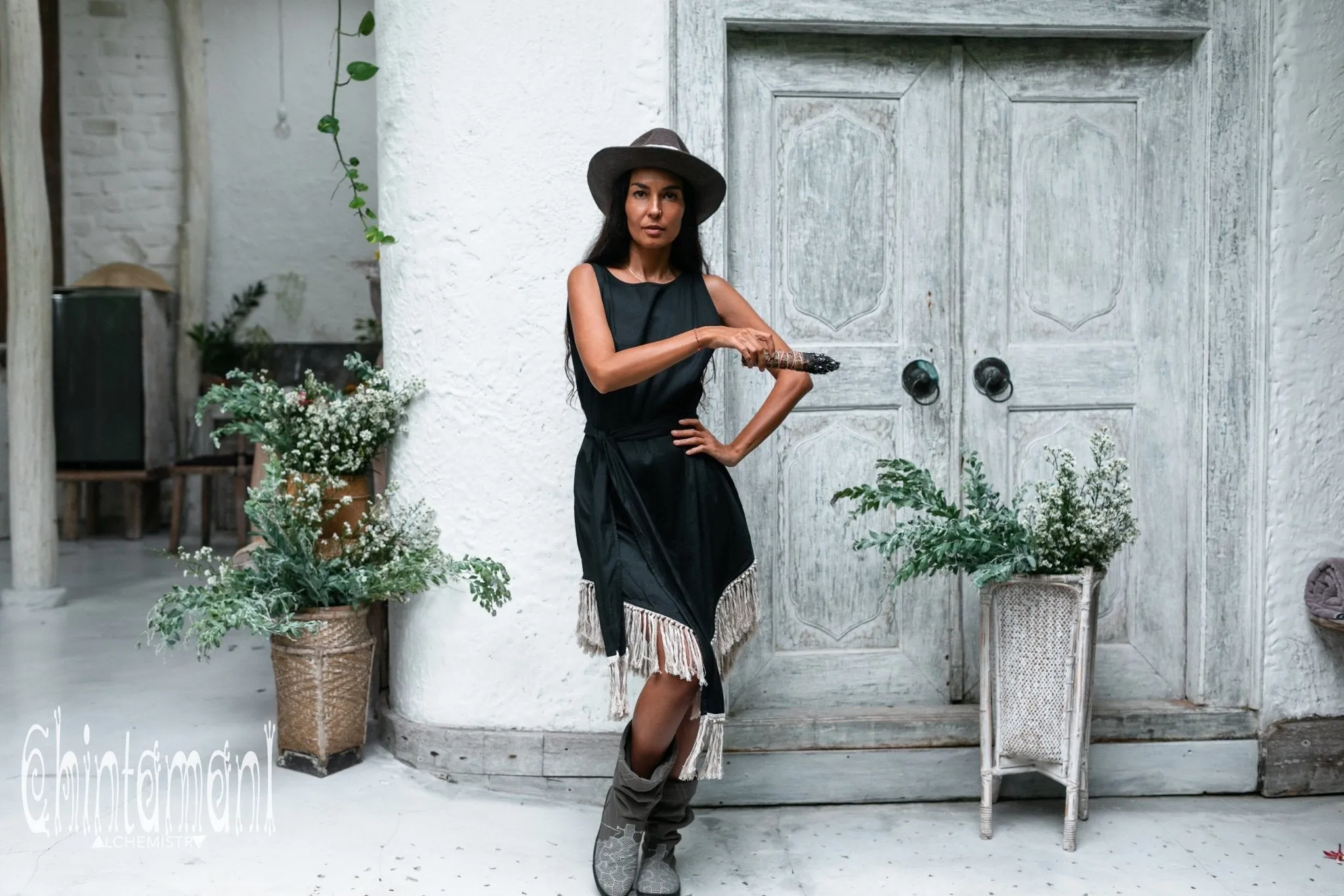 Cotton Corner Fringe Dress for Women / Black