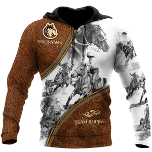 Customized 3D Riding Hoodie Brown Leather Pattern Team Roping Hoodies Rodeo Hoodie