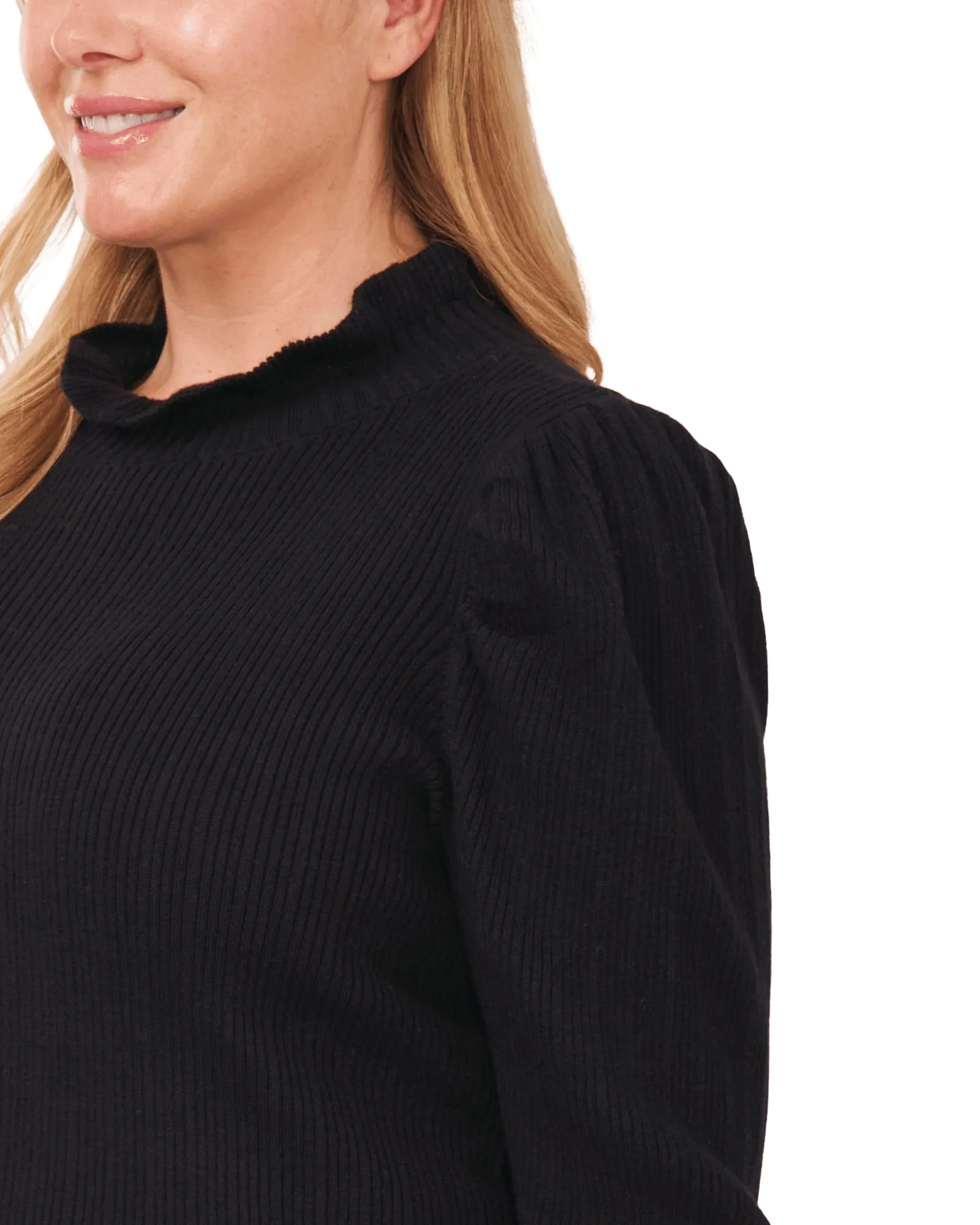 Delilah Mock Neck Ruffled Sweater | 060-RICH BLACK