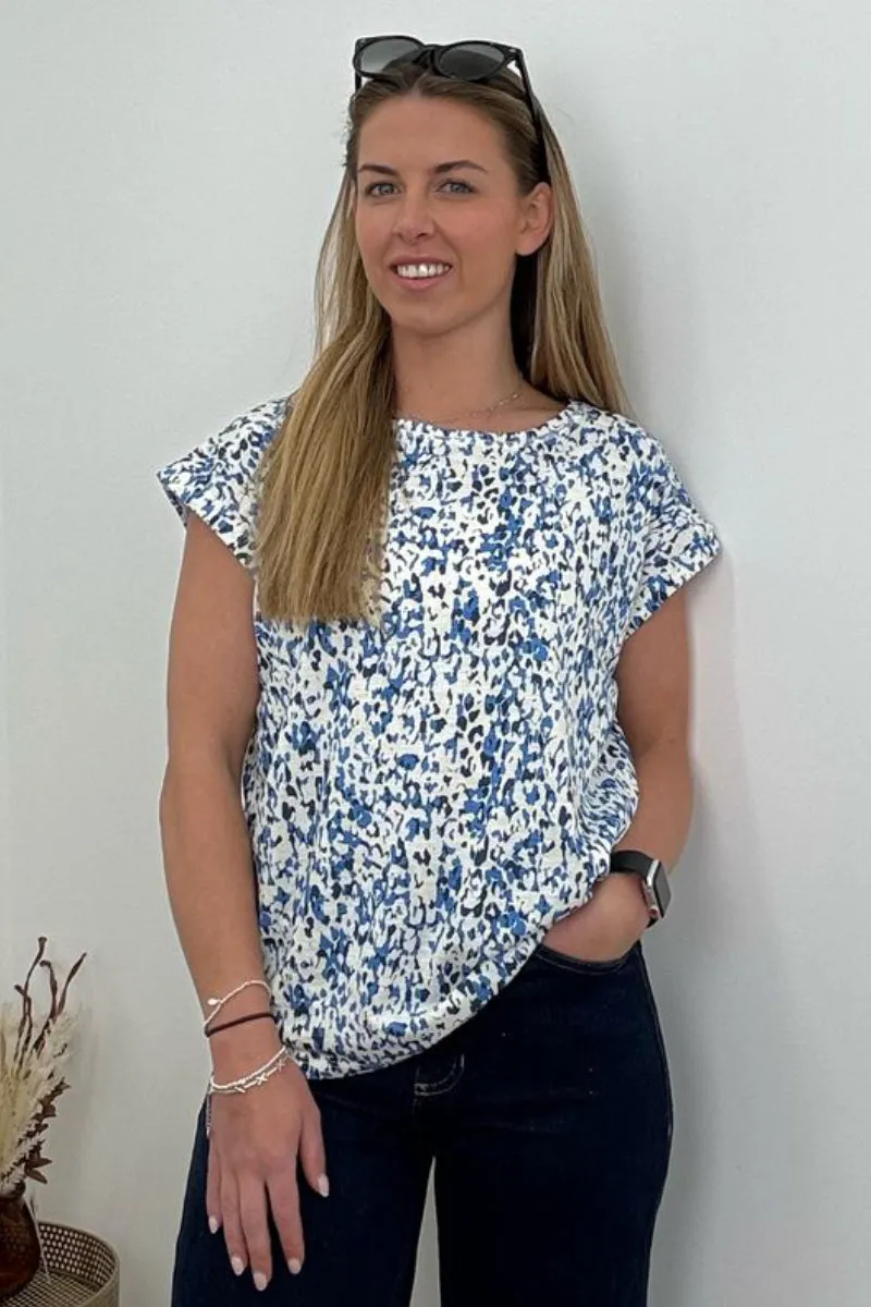 Ex M&CO Blue Splash Print Top
