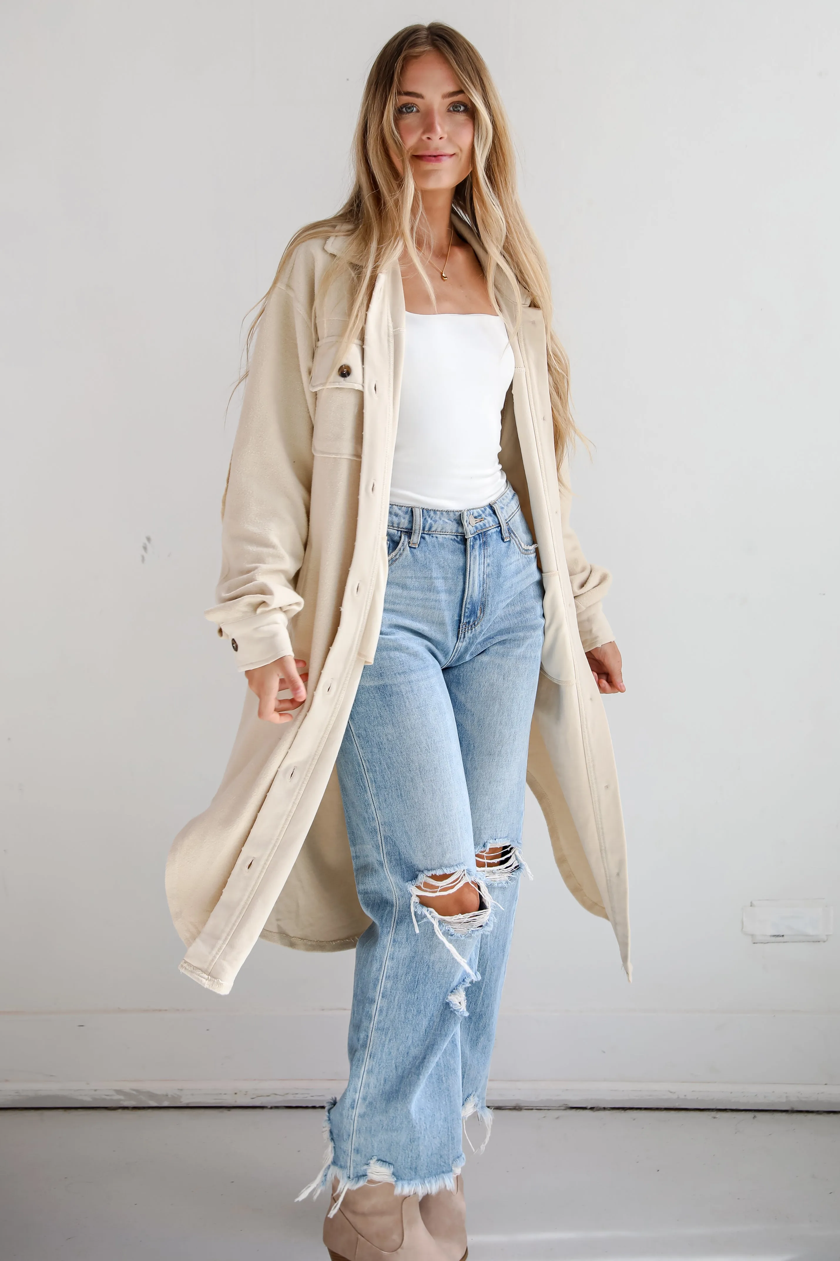 FINAL SALE - Undeniably Stylish Oatmeal Longline Shacket