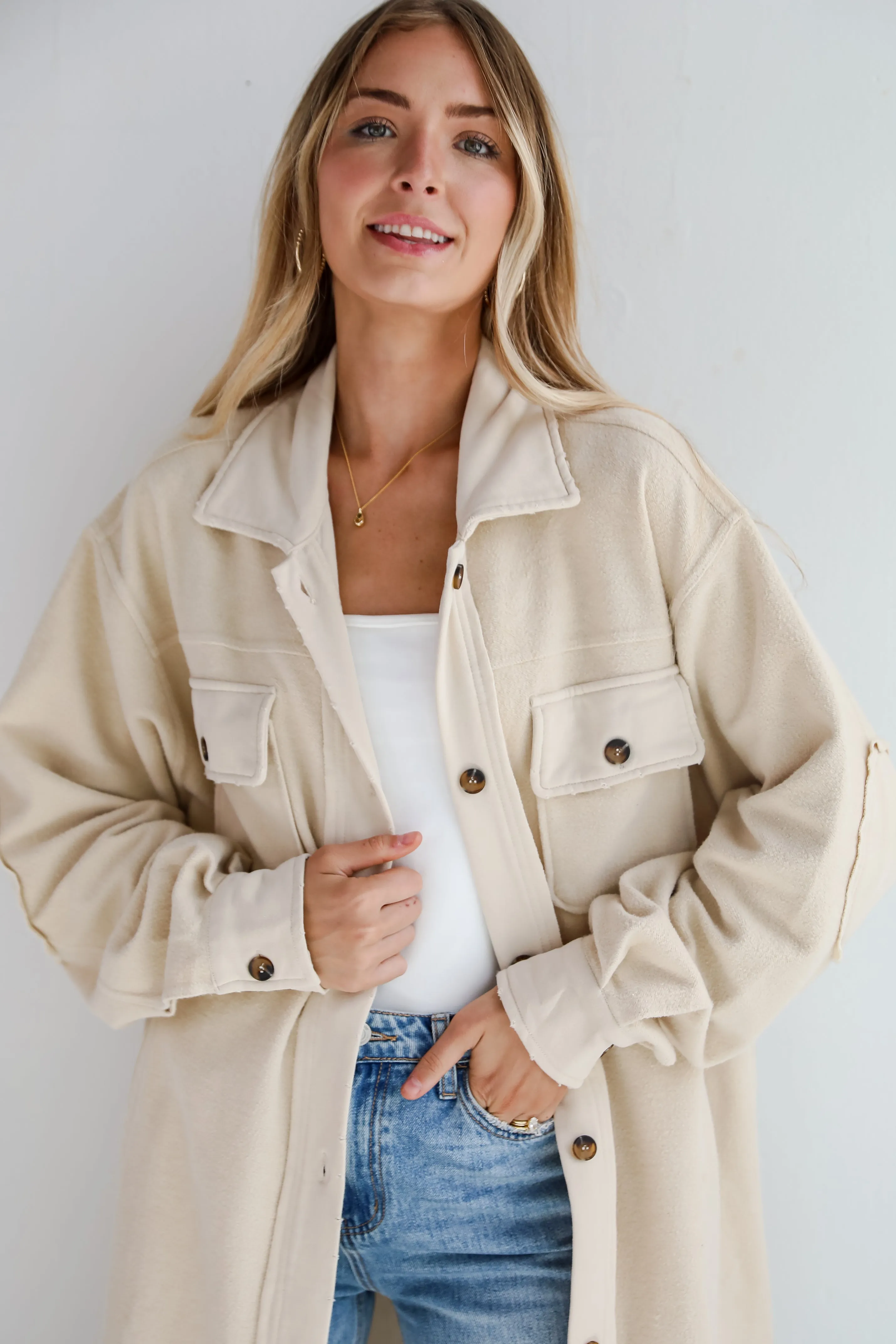 FINAL SALE - Undeniably Stylish Oatmeal Longline Shacket