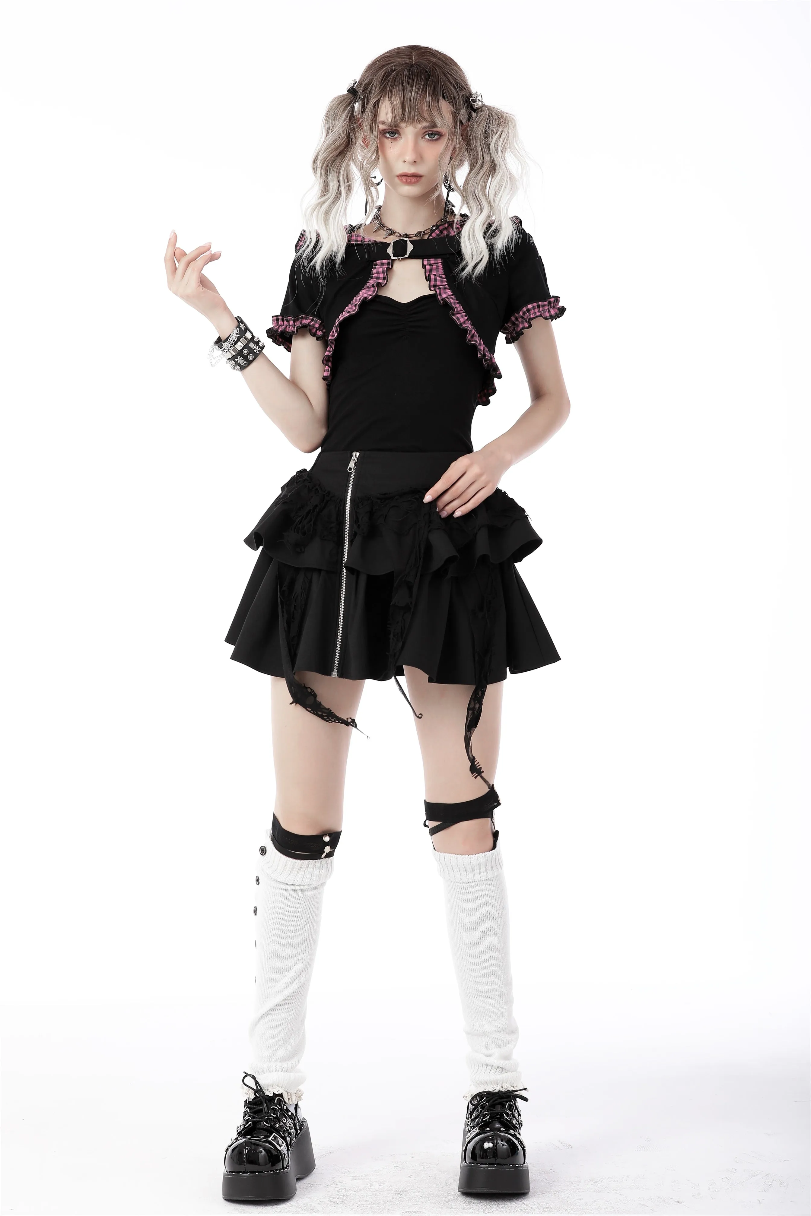 Gothic lolita pink plaid cat ear hoody cape BW105
