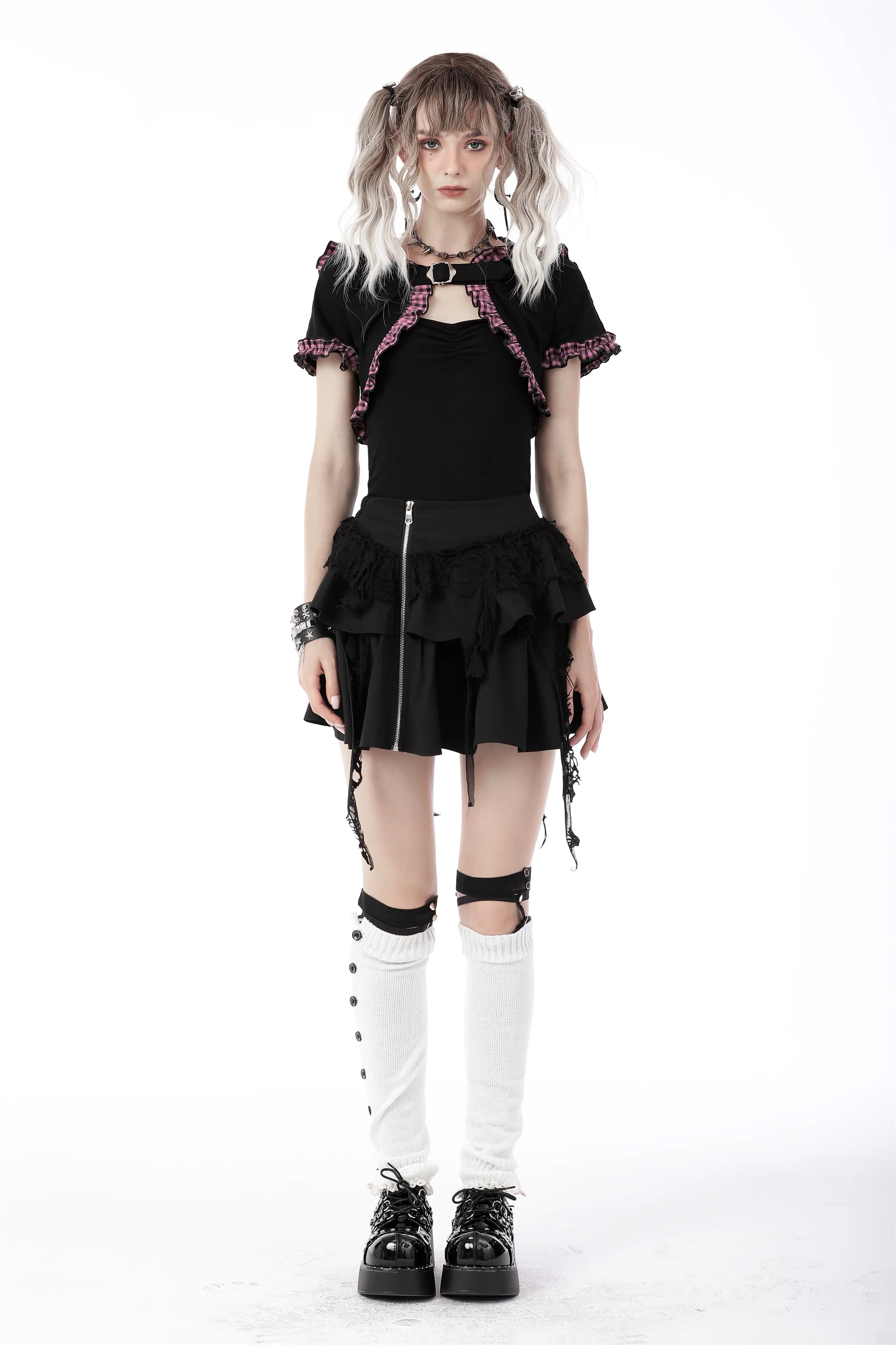 Gothic lolita pink plaid cat ear hoody cape BW105