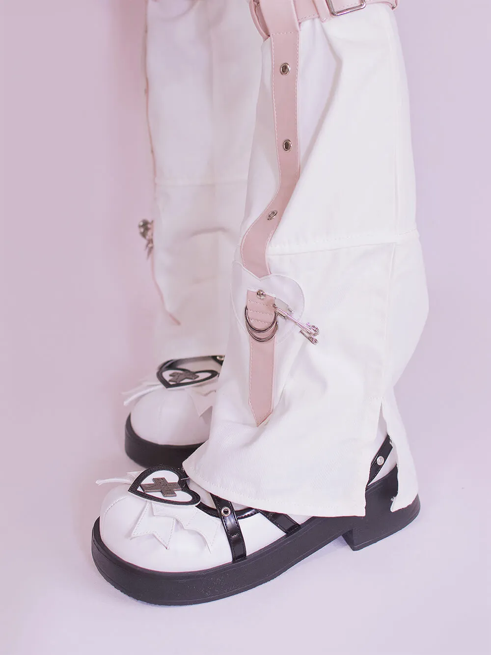 Heartbeat Crisis Pink Buckle Belt White Punk JK Leg Warmer
