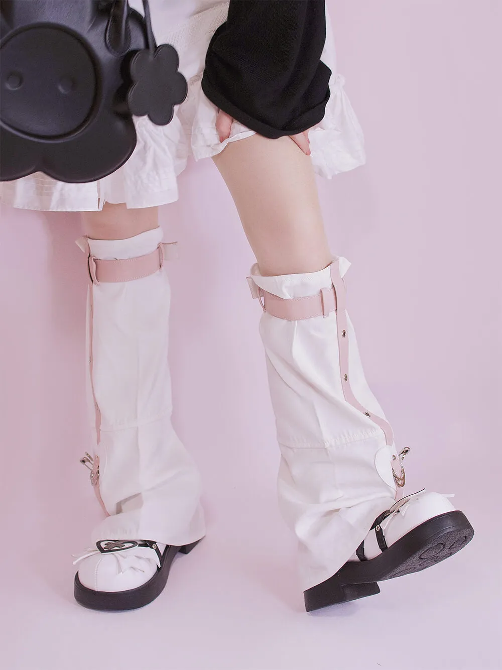 Heartbeat Crisis Pink Buckle Belt White Punk JK Leg Warmer
