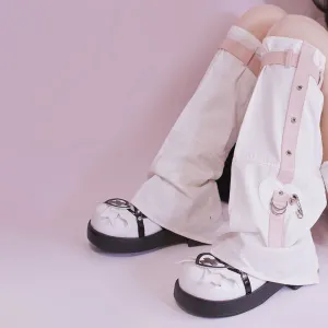 Heartbeat Crisis Pink Buckle Belt White Punk JK Leg Warmer