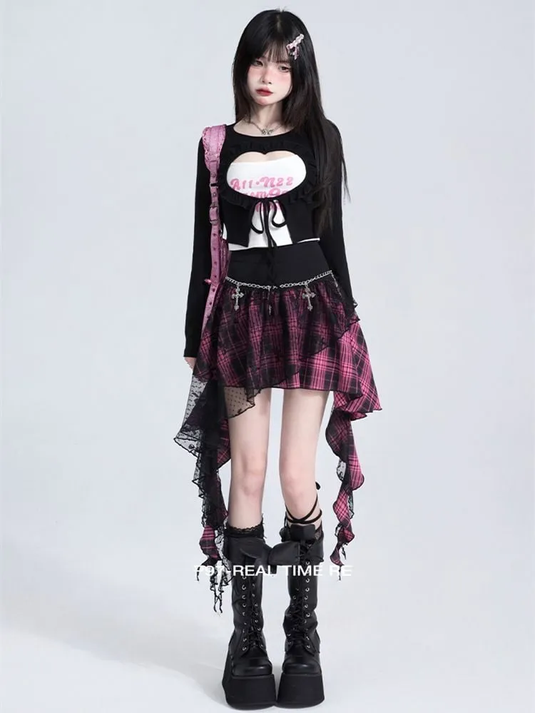 Irregular Hem Plaid Skirt Music Festival Outfits