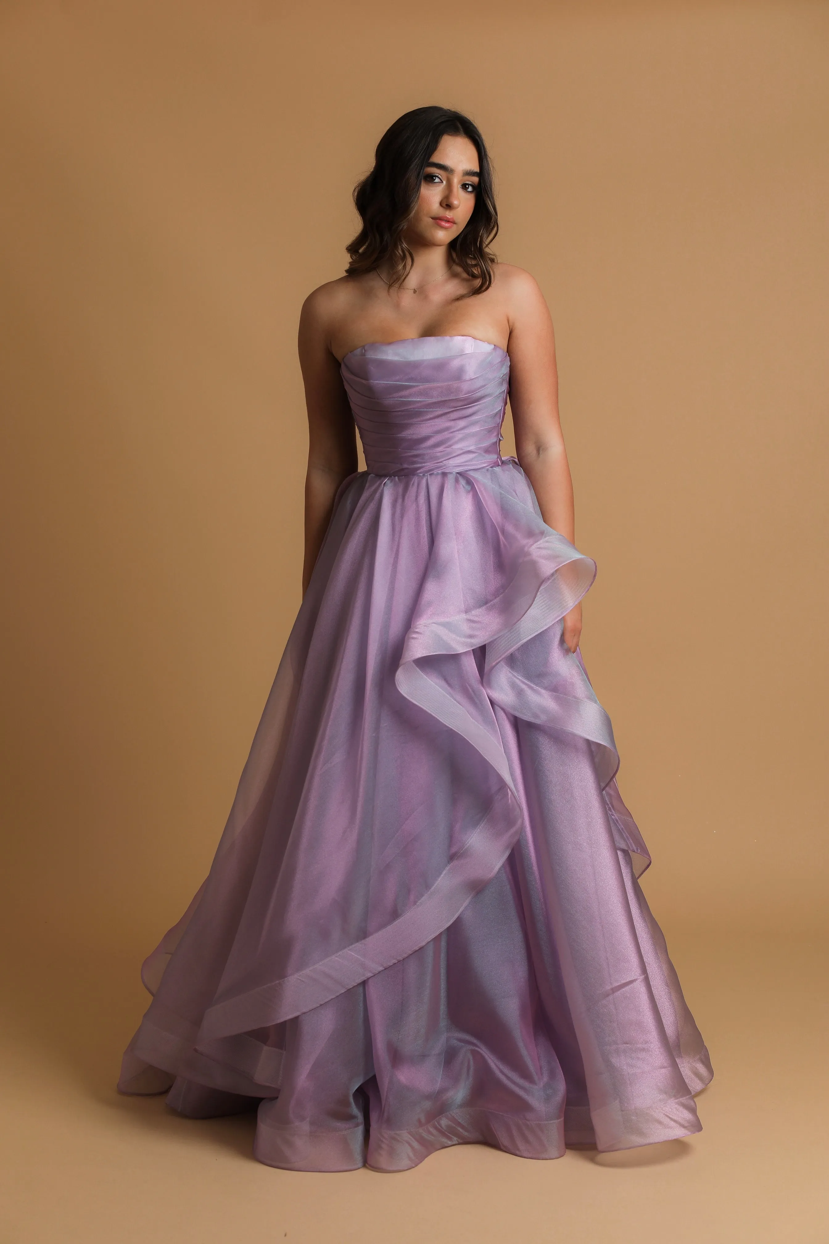 Lilac organza ruffle dress