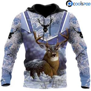 Love Deer Winter Hoodie, 3D All Over Print Deer On Hoodie For Men, Hunting Lover Gift
