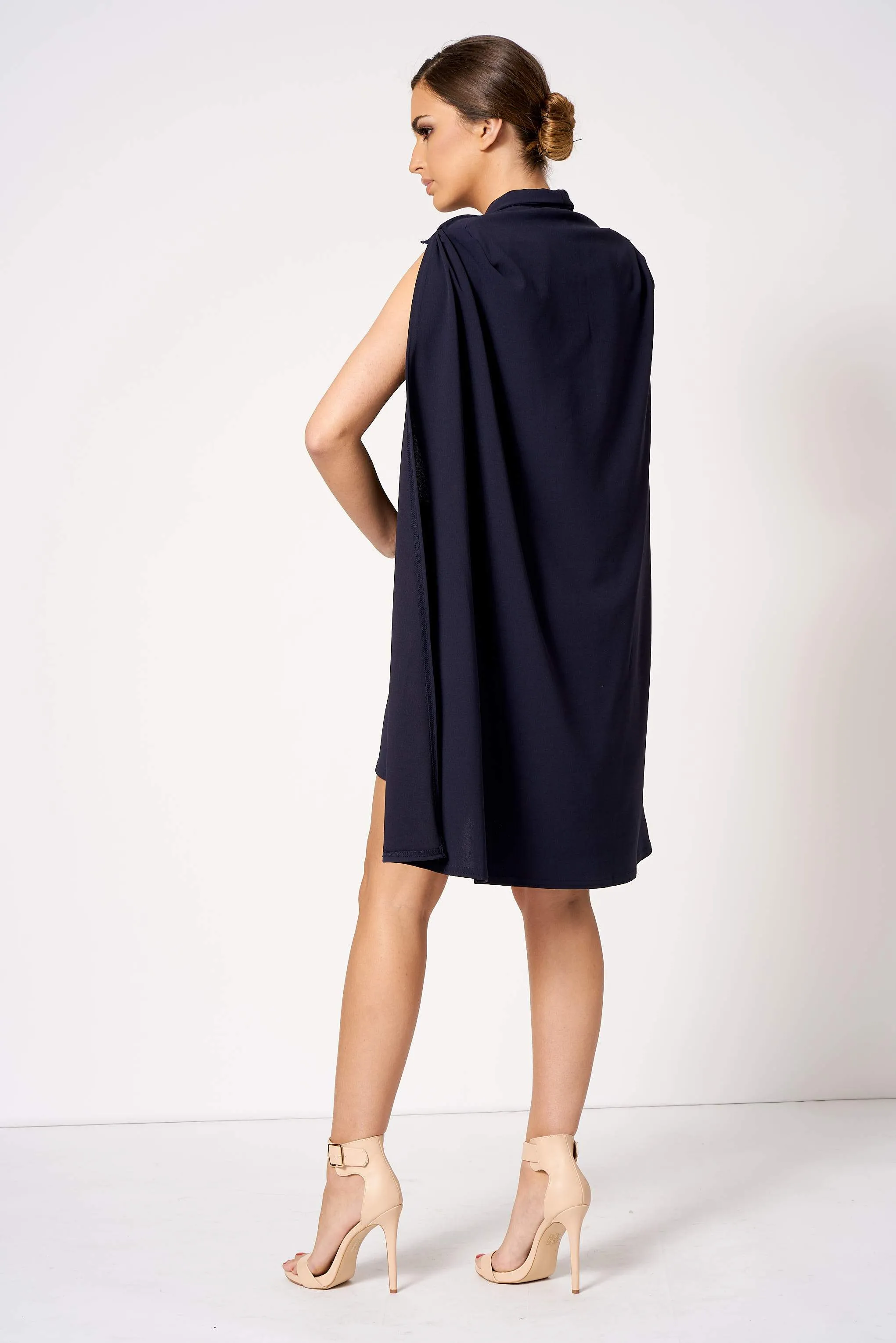 Navy Blue Cape Blazer Dress