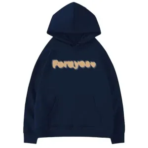 Navy Blue Chicly Hooded Drawstring Loose Female Hoodies Fashion Letter Printing Pocket Basic Simple Casual Women Hoodies