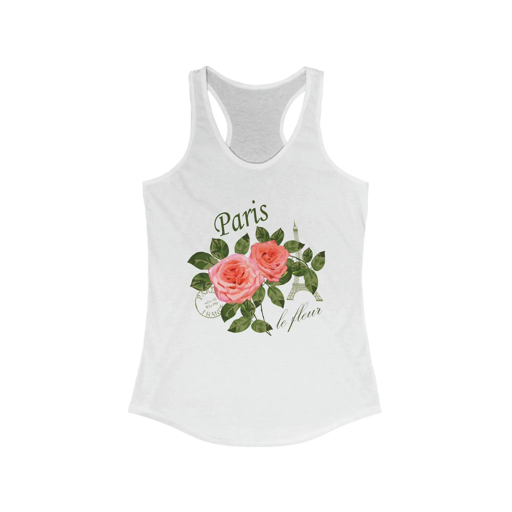 Paris France Vintage Rose Shirt | World Traveler Gardening Gift | Women's Ideal Racerback Tank Top