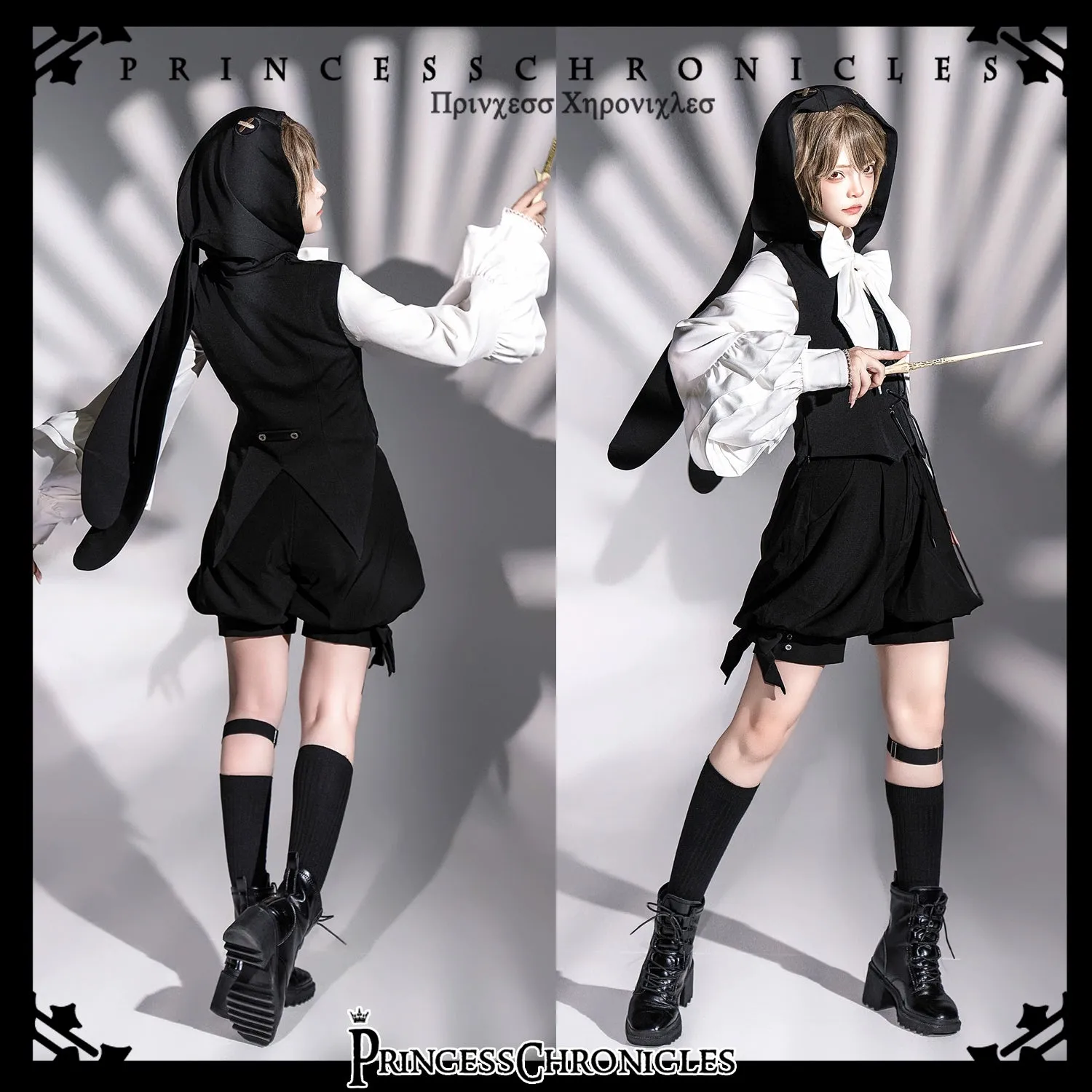 Princess Chronicles~Rabbit Feather~Black Ouji Lolita Vest Shorts Suit Prince Cloak Set