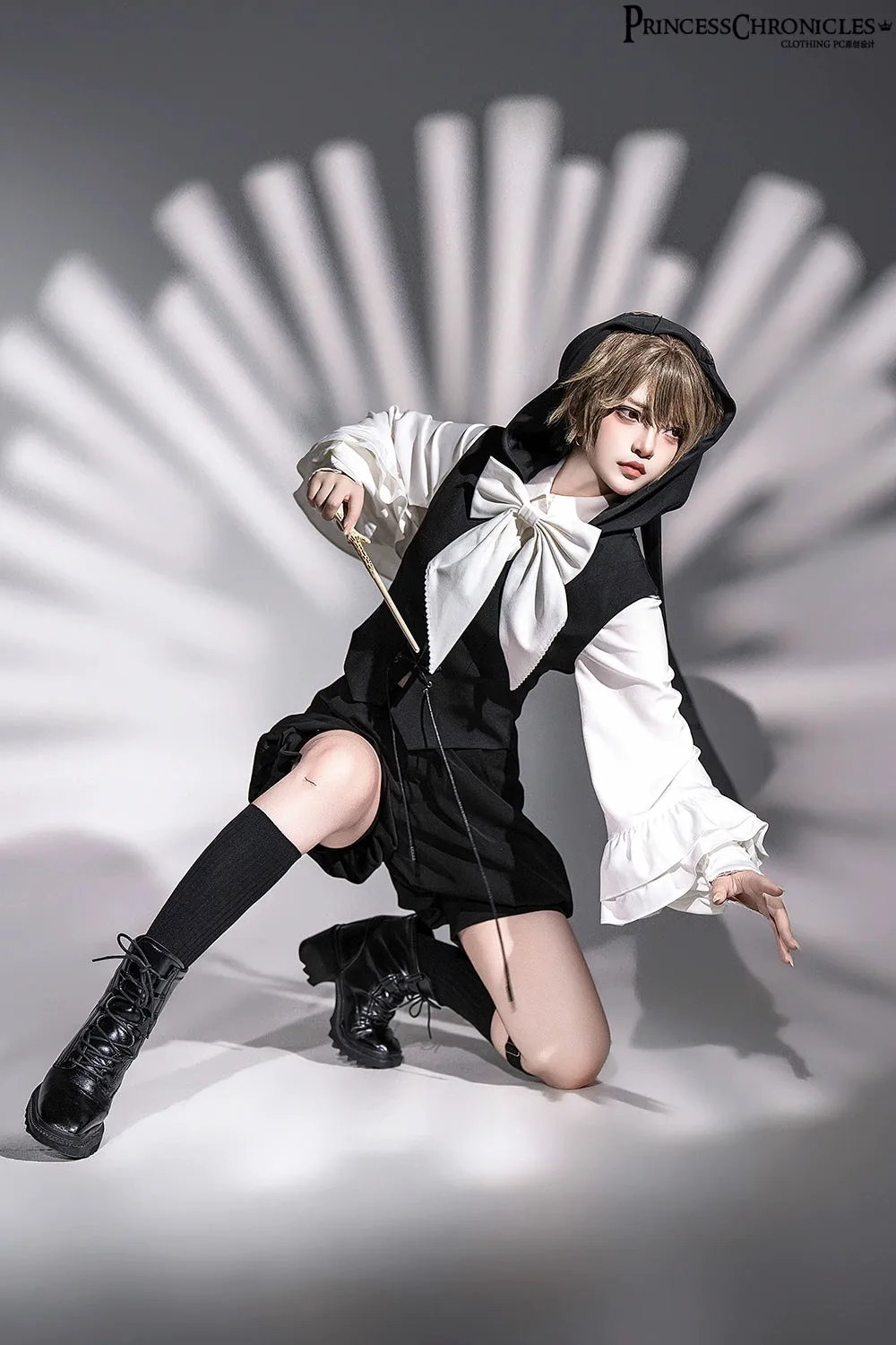Princess Chronicles~Rabbit Feather~Black Ouji Lolita Vest Shorts Suit Prince Cloak Set