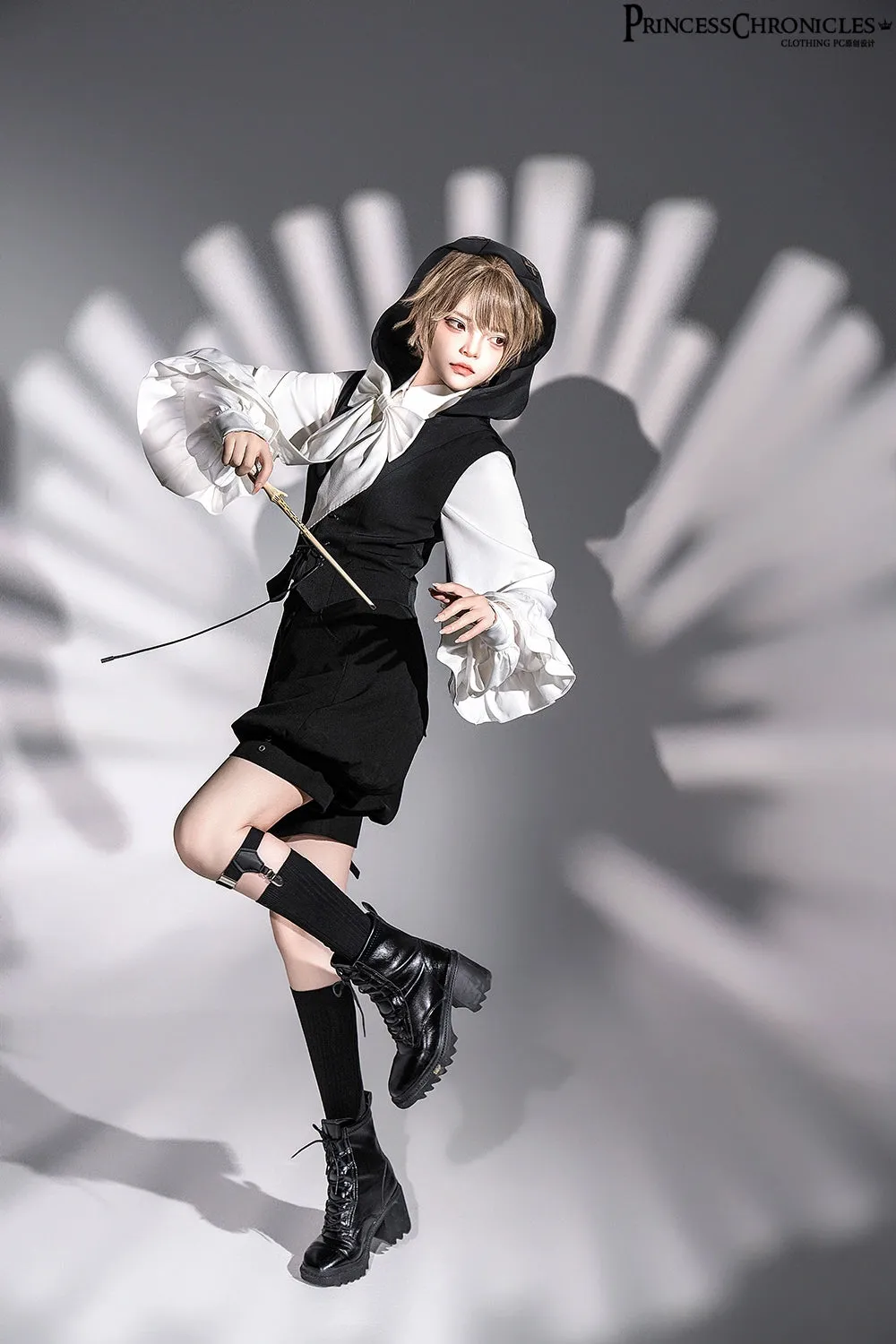 Princess Chronicles~Rabbit Feather~Black Ouji Lolita Vest Shorts Suit Prince Cloak Set