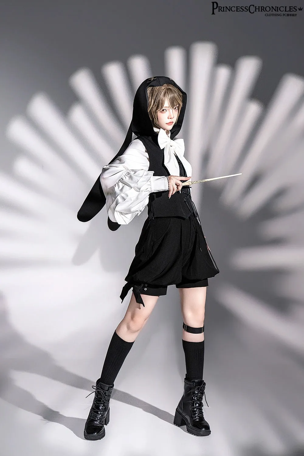 Princess Chronicles~Rabbit Feather~Black Ouji Lolita Vest Shorts Suit Prince Cloak Set