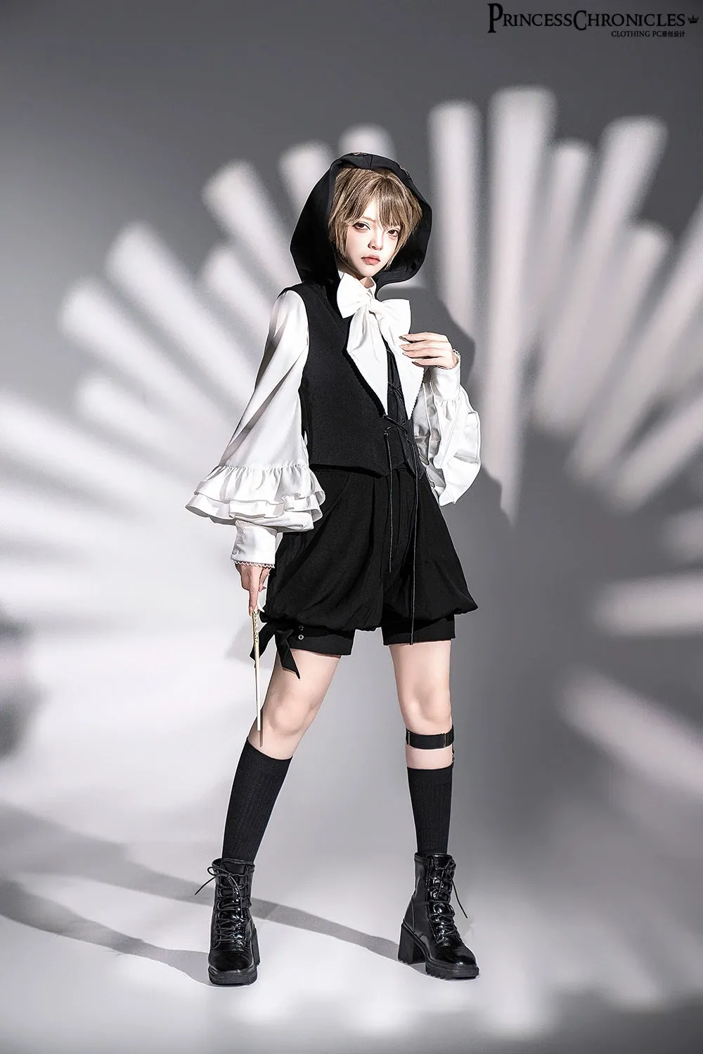 Princess Chronicles~Rabbit Feather~Black Ouji Lolita Vest Shorts Suit Prince Cloak Set