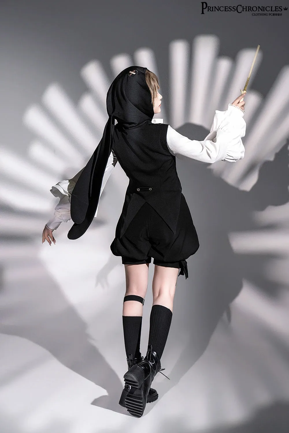 Princess Chronicles~Rabbit Feather~Black Ouji Lolita Vest Shorts Suit Prince Cloak Set