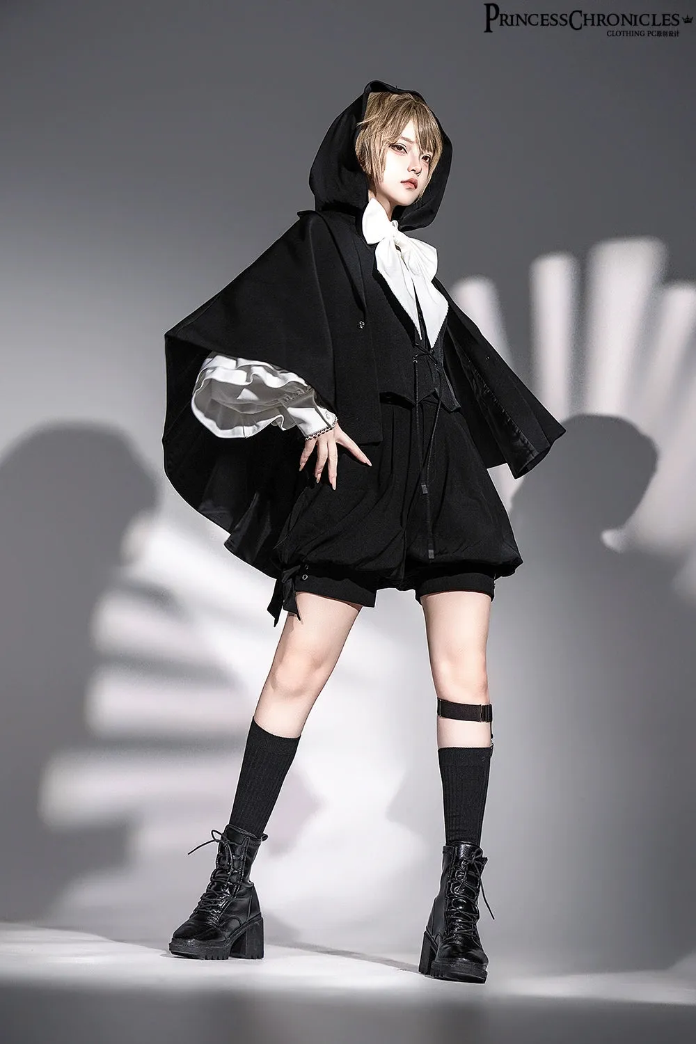 Princess Chronicles~Rabbit Feather~Black Ouji Lolita Vest Shorts Suit Prince Cloak Set