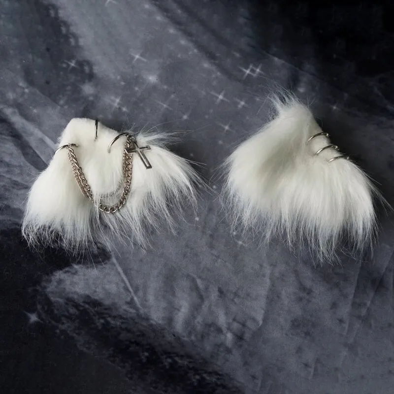 Punk Cat Ear Hair Clip with Cross Rings Chain