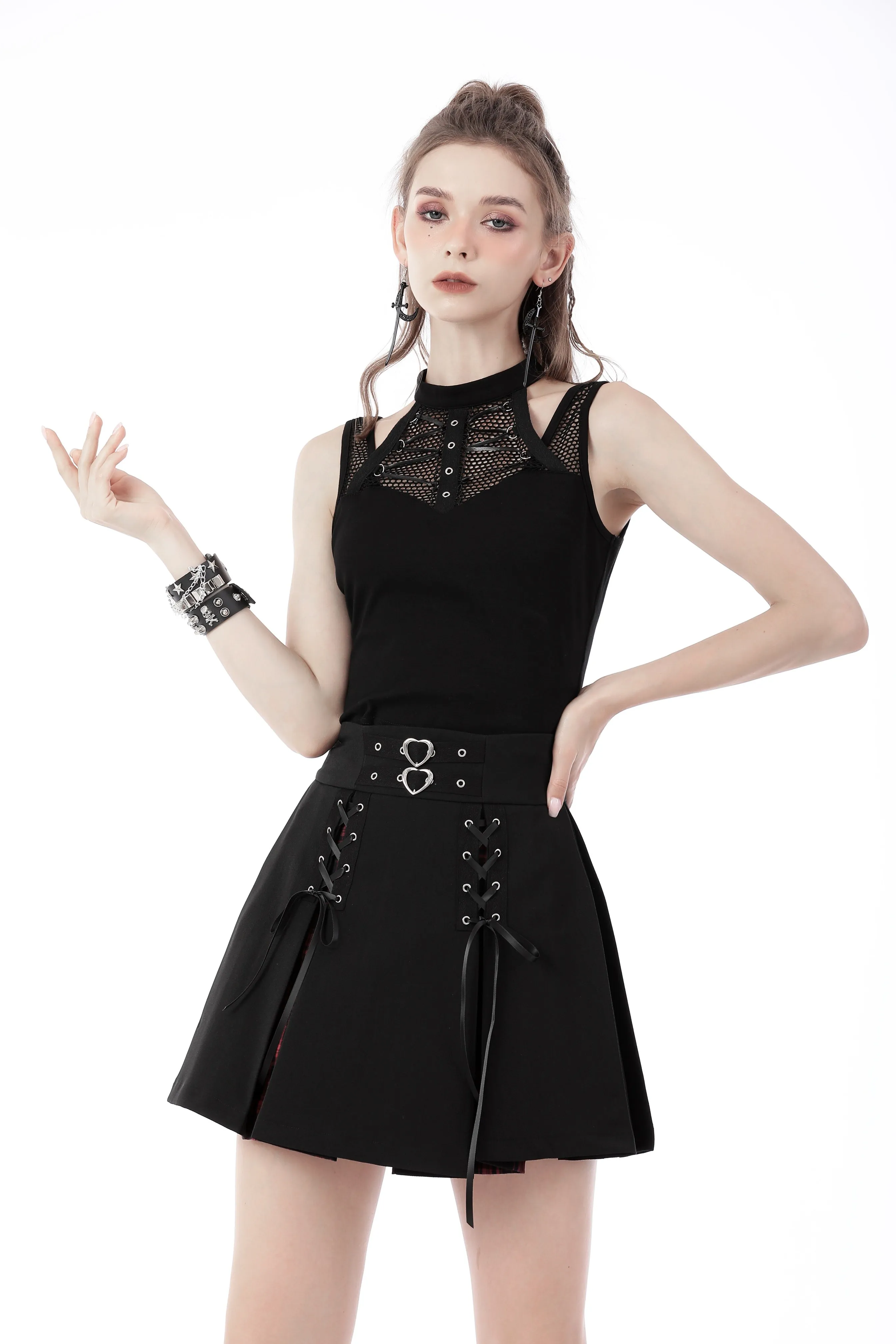 Punk cool sexy net non-sleeves knit T-shirt TW427