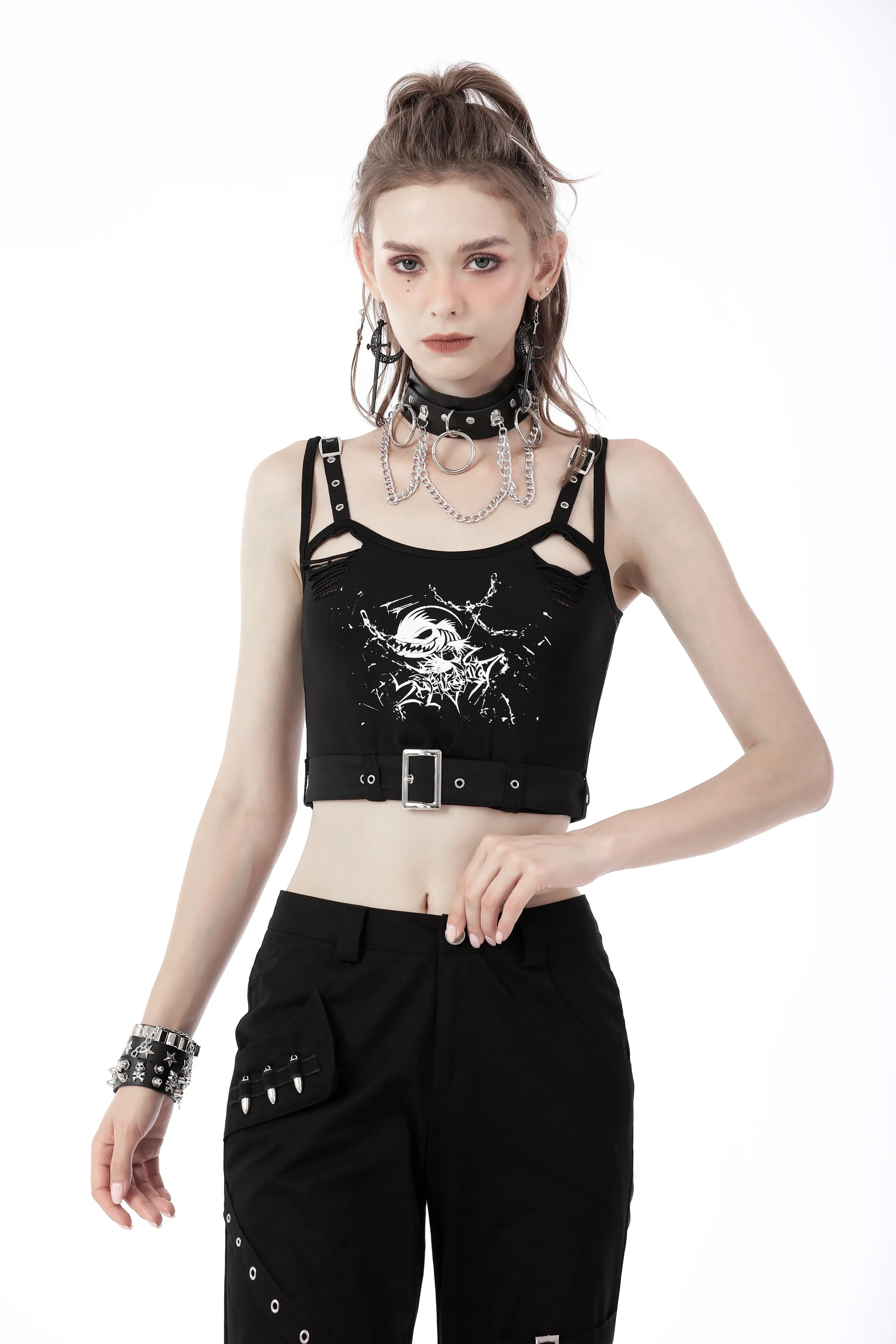 Punk devil fish cutout crop top TW435