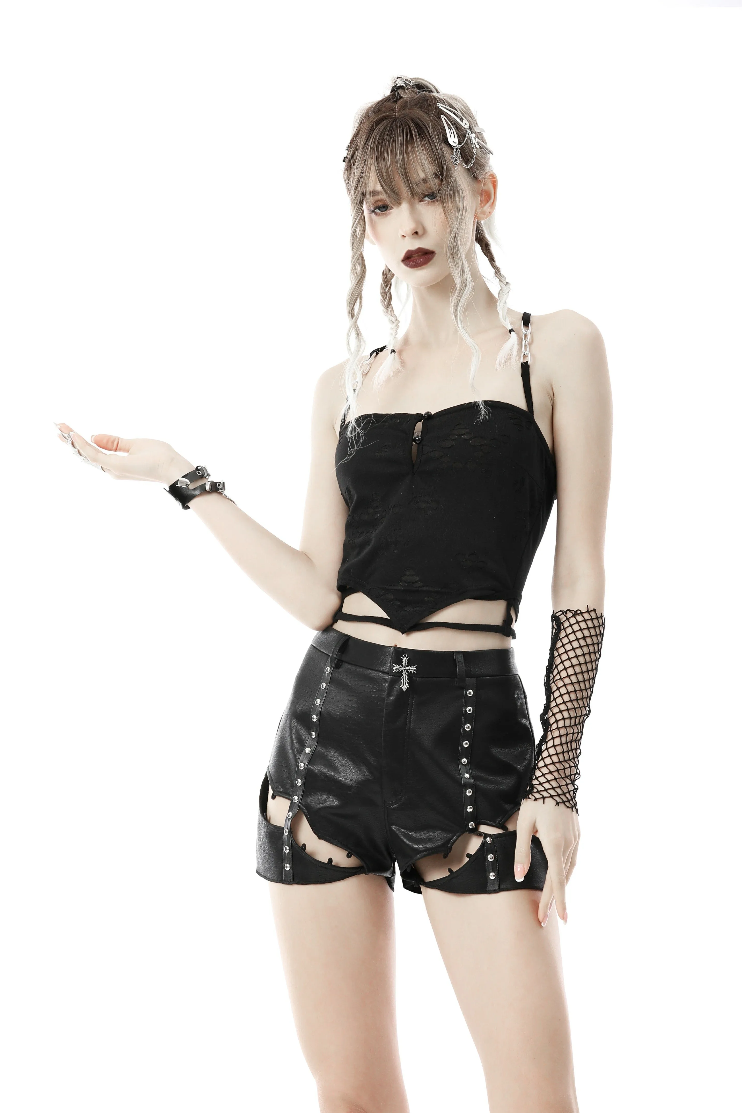 Punk hollow out sexy thigh short pants PW115