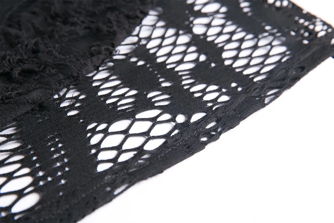 Punk messy net T-shirt with asymmetric rope desgin TW156