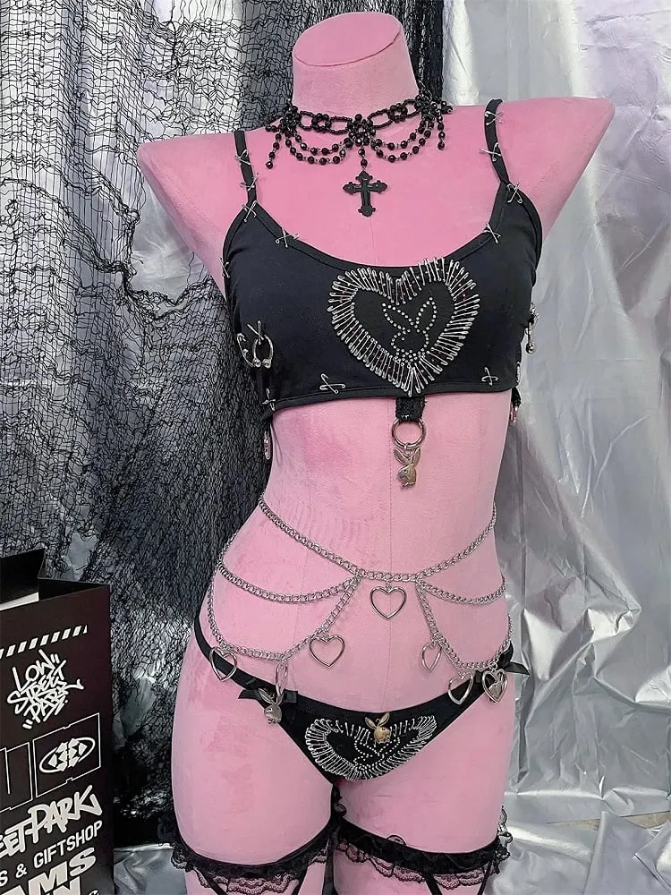 Punk Multi-layers Hearted-shaped Charms Waist Chain