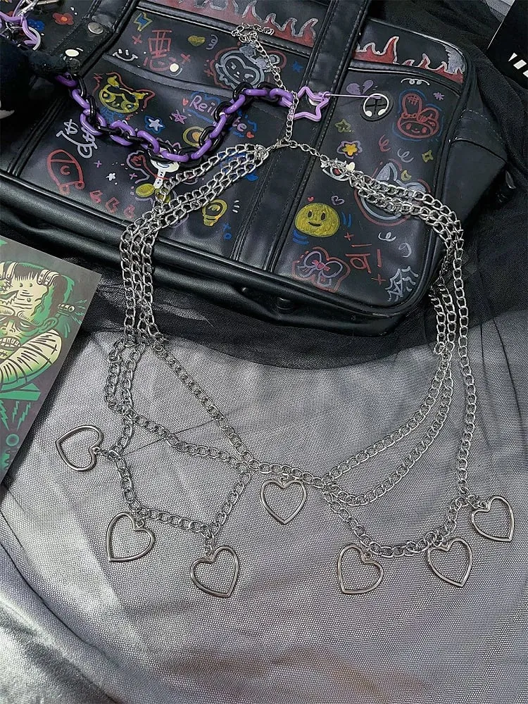 Punk Multi-layers Hearted-shaped Charms Waist Chain