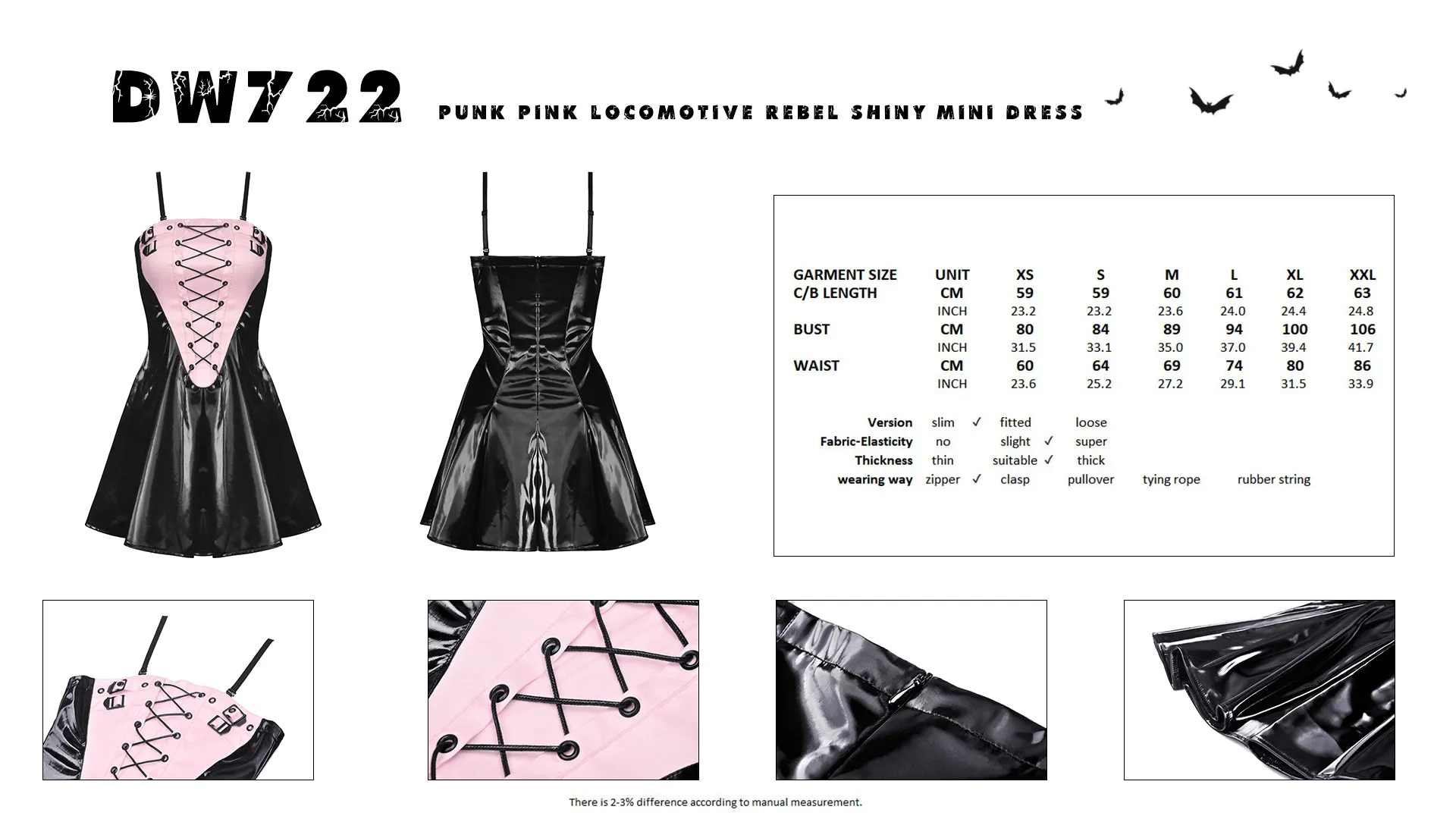 Punk pink locomotive rebel shiny mini dress DW722