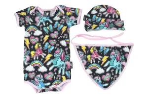 Rainbow Unicorns Baby Shower Gift For Girl Romper Hat Bib Punk Mom