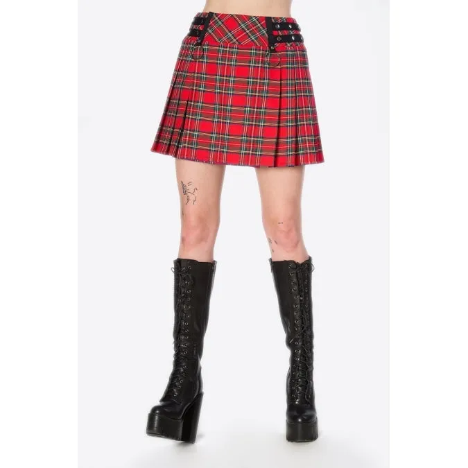Red Tartan Pleated Womens Mini Skirt