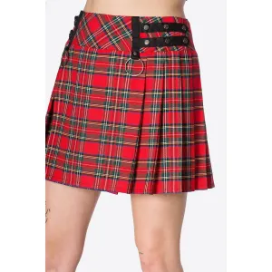 Red Tartan Pleated Womens Mini Skirt
