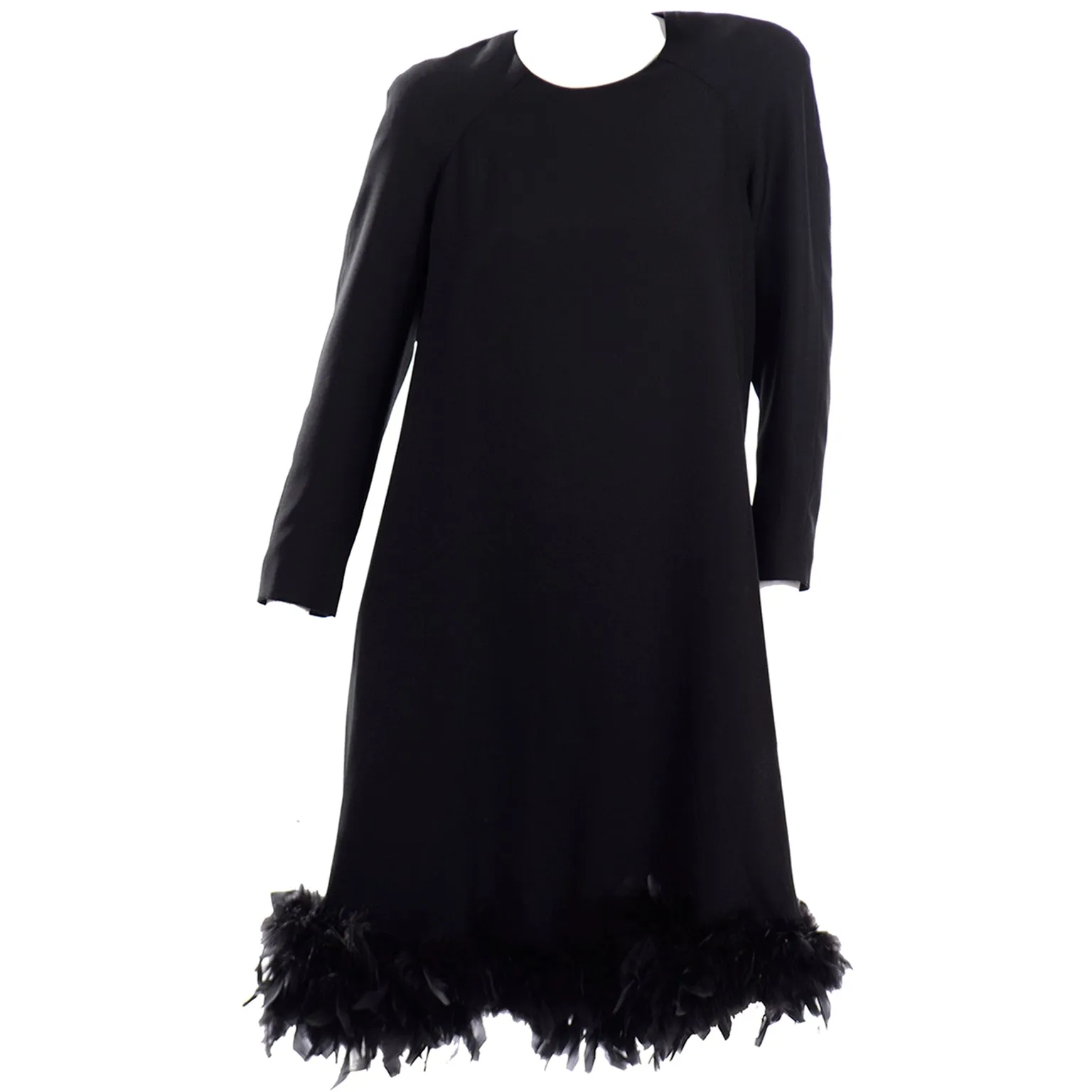 RESERVED // I Magnin Vintage Black Trapeze Tent Dress With Feather Hem