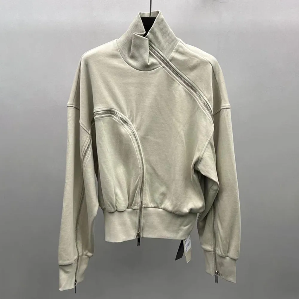 Solid Patchwork Zipper Streetwear Sweatshirts For Women Tuntleneck Long Sleeve Pullover Sweatshirt Female Fahion