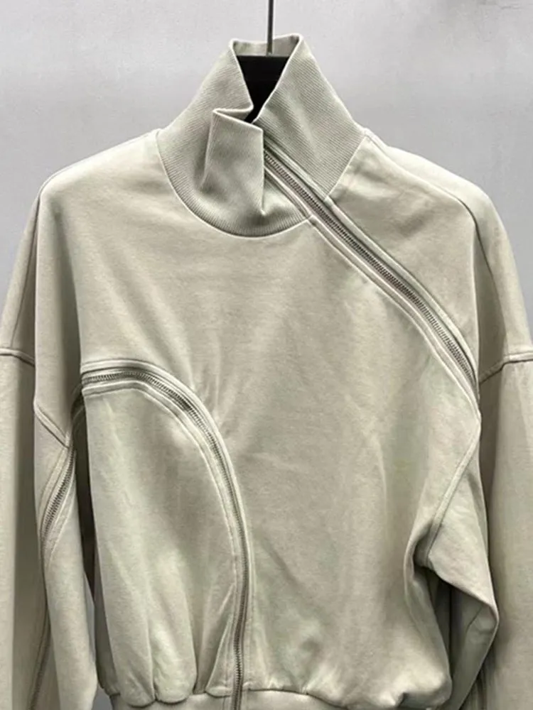 Solid Patchwork Zipper Streetwear Sweatshirts For Women Tuntleneck Long Sleeve Pullover Sweatshirt Female Fahion