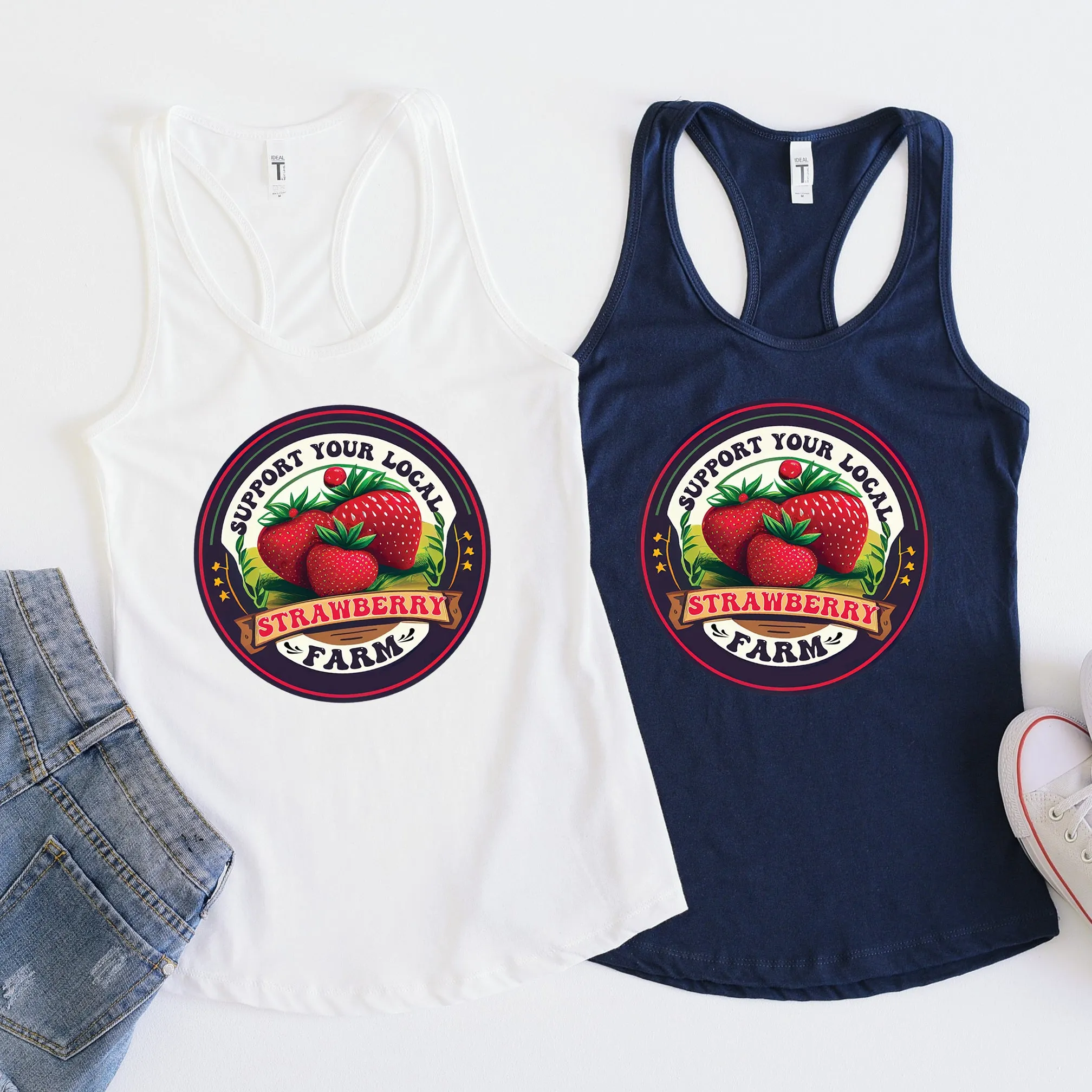 Support Your Local Strawberry Farm Shirt | Strawberry Shirt | Aesthetic Fruit Shirt | Cute Farm Gifts | Women's Slim Fit Racerback Tank